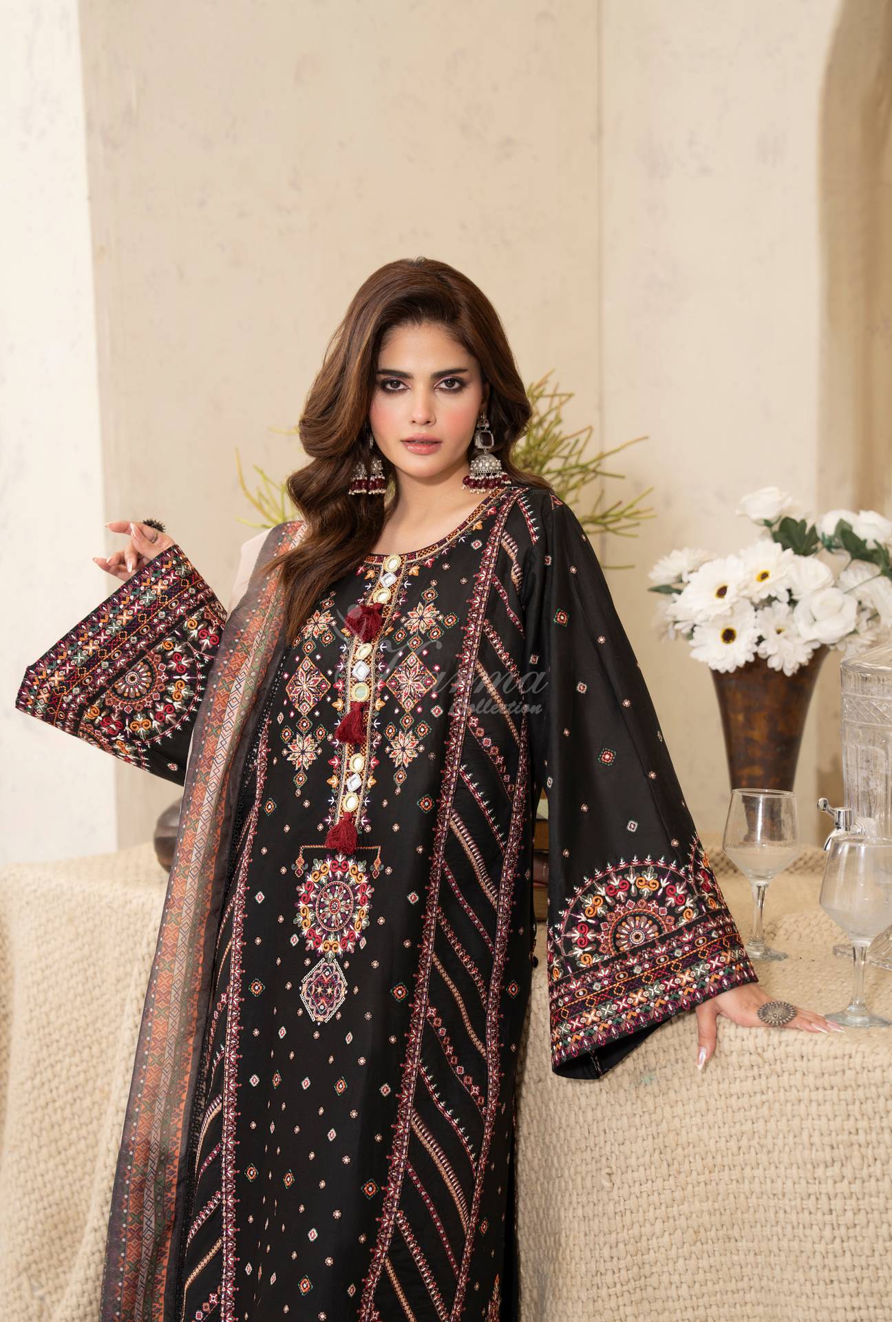 Luxury 3 Piece Cotton Suit - Black