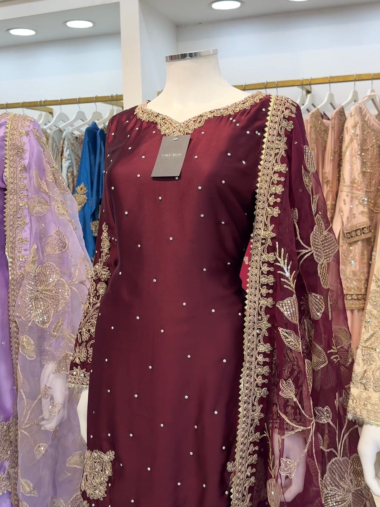 Burgundy | Sharara with Floral Dupatta