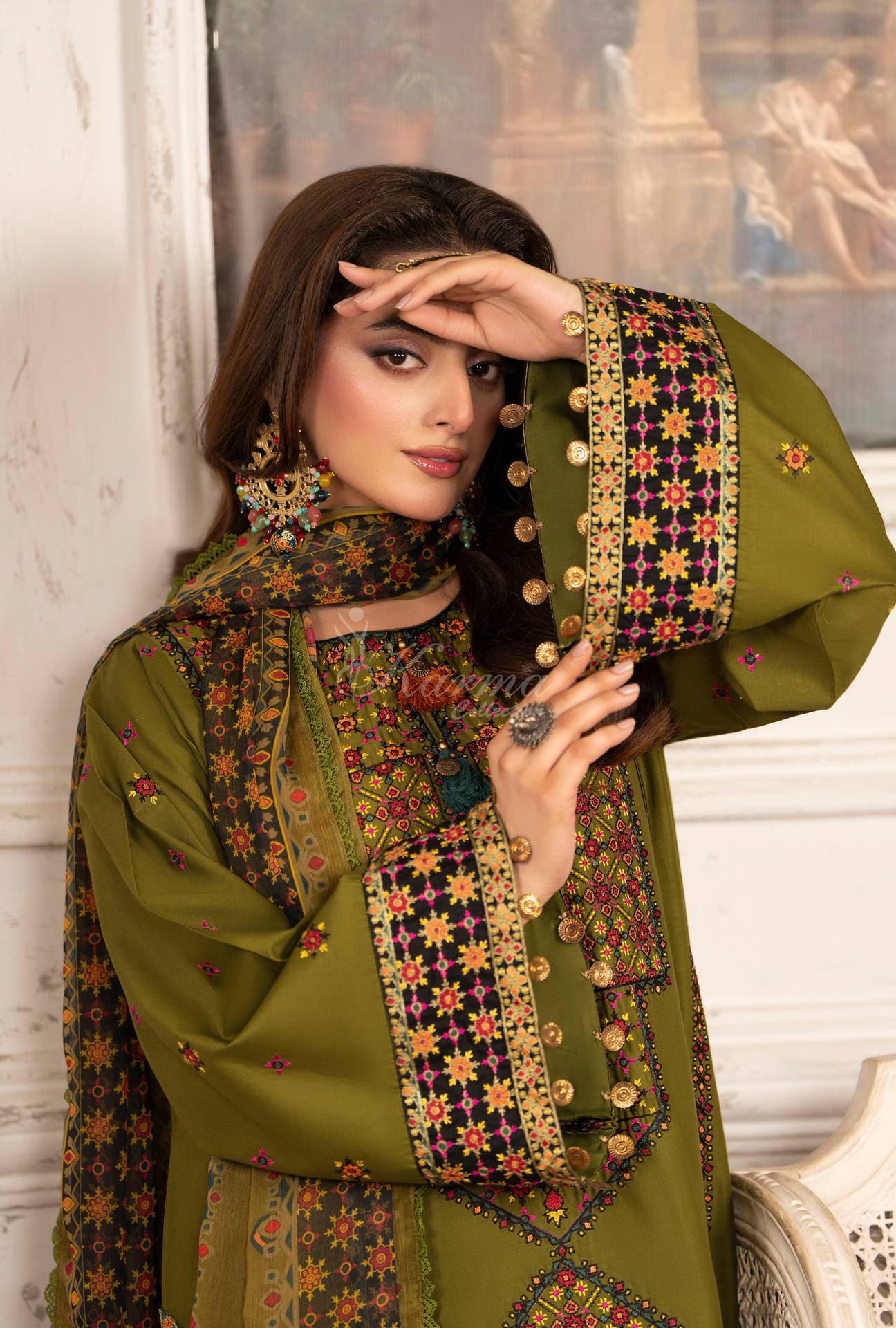 Luxury 3 Piece Cotton Suit - Olive