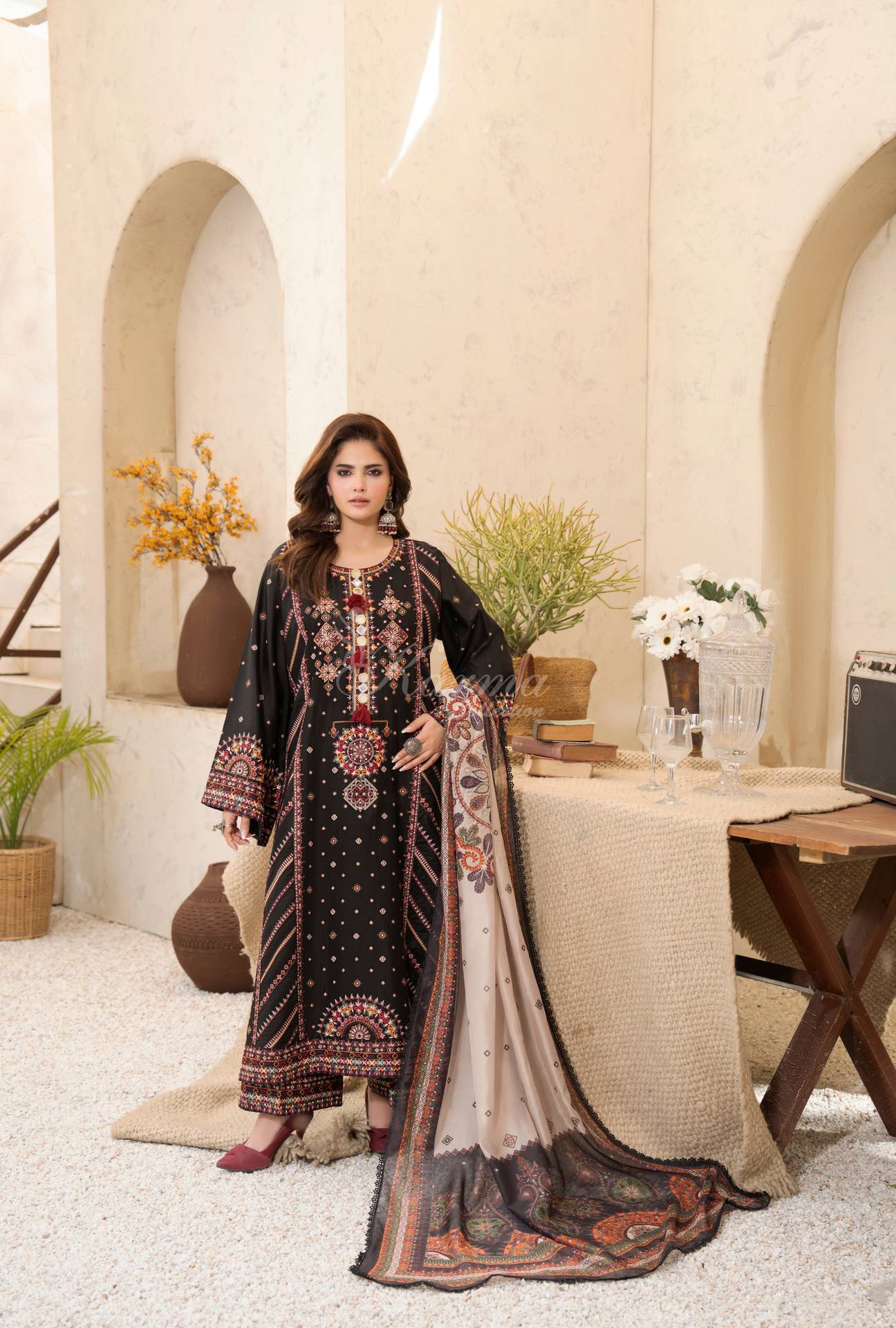 Luxury 3 Piece Cotton Suit - Black