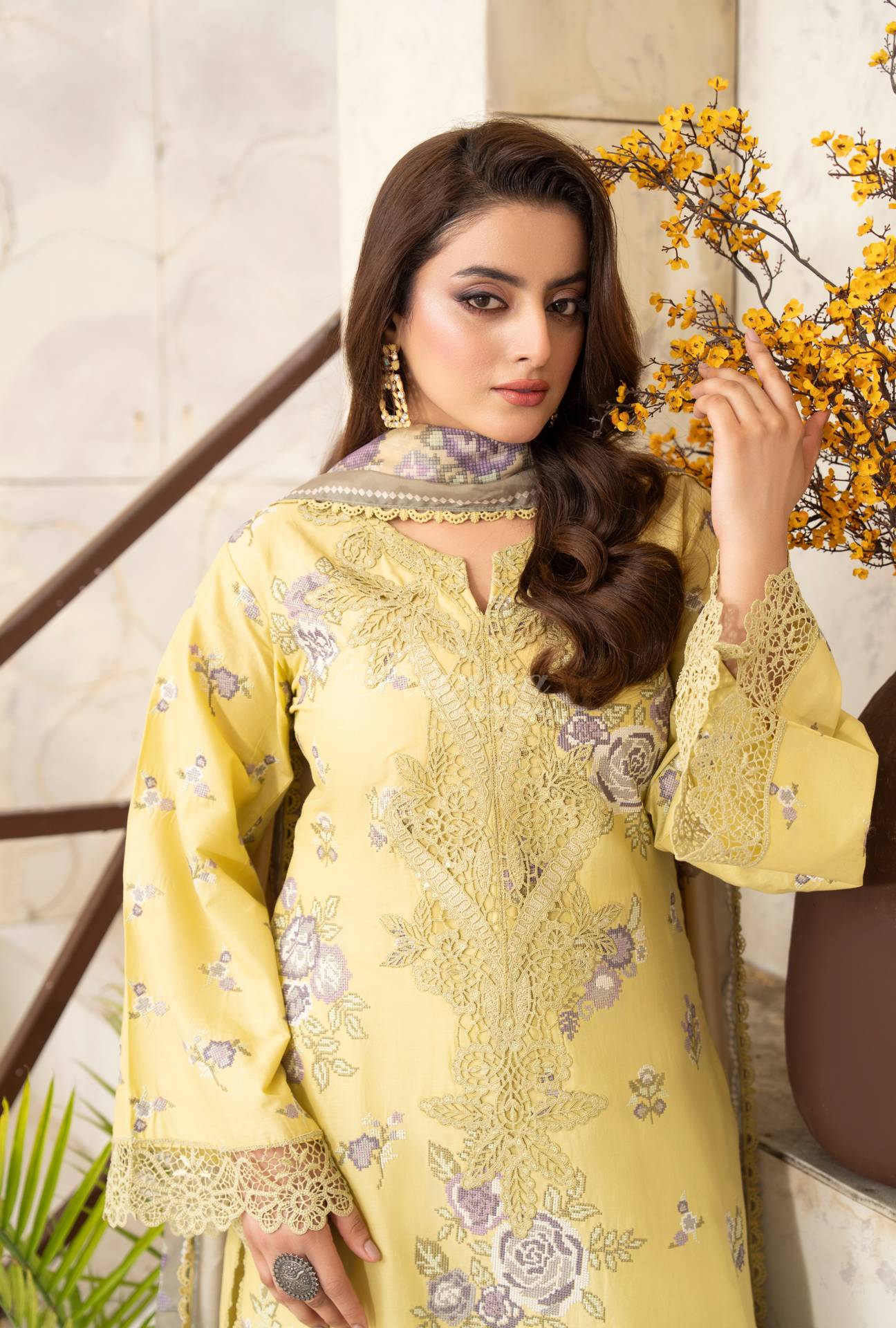 Luxury 3 Piece Cotton Suit - Butter Yellow