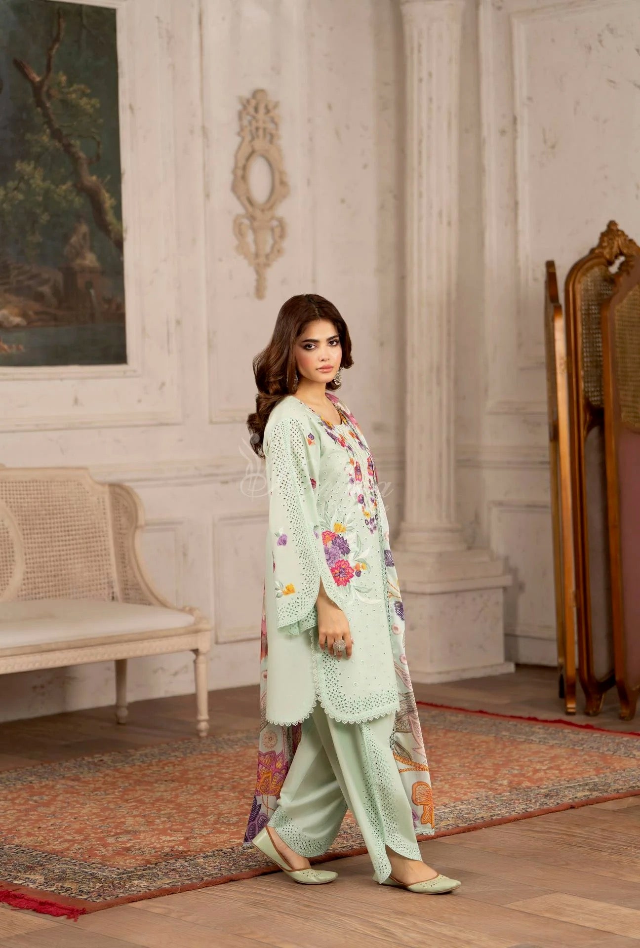 Luxury 3 Piece Cotton Suit - Aqua