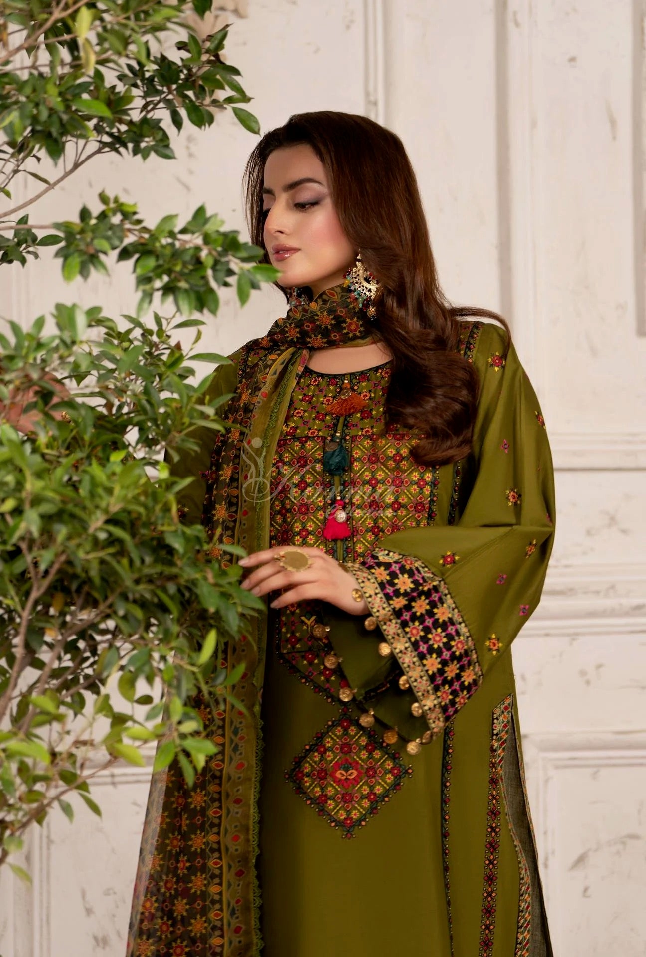 Luxury 3 Piece Cotton Suit - Olive