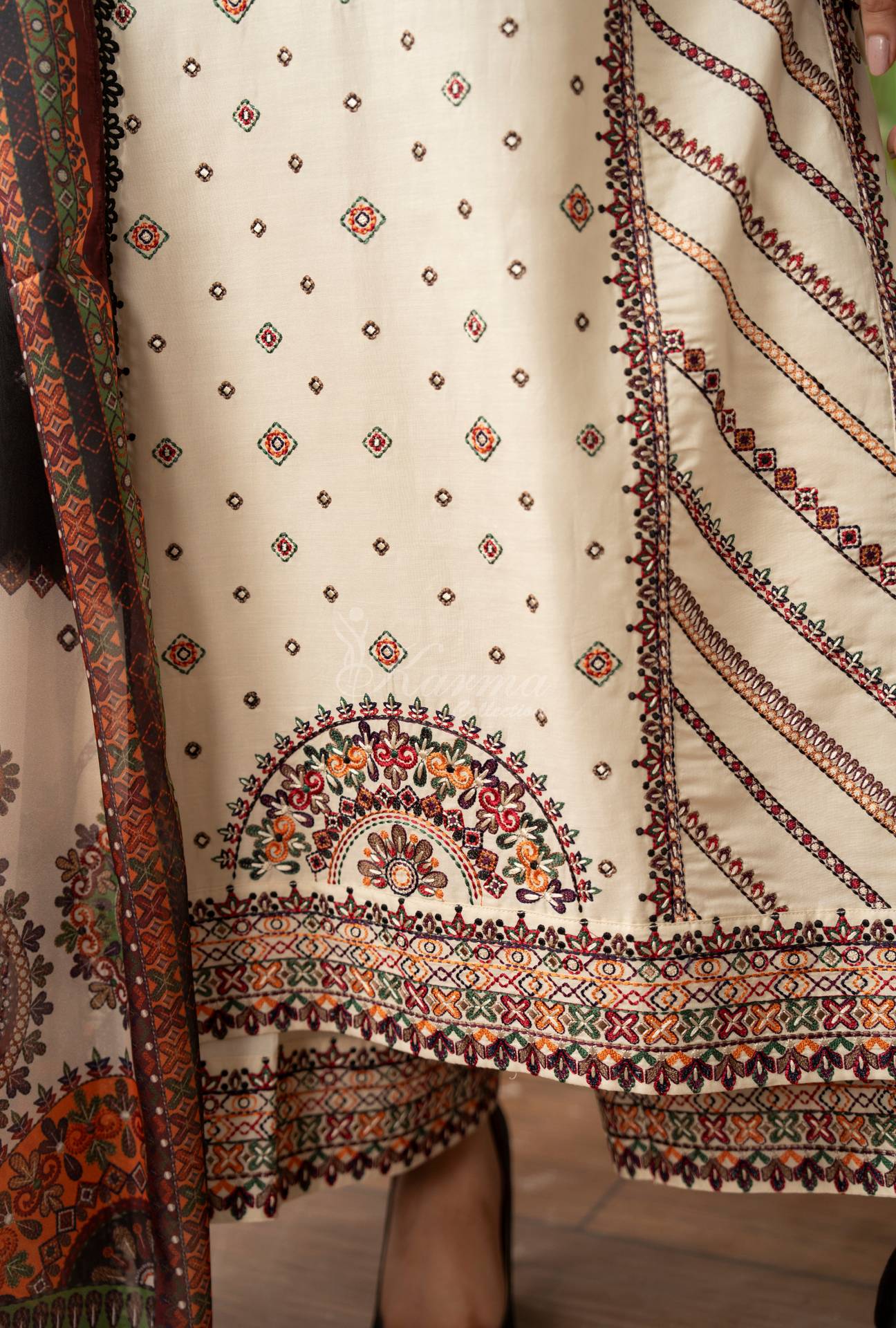Luxury 3 Piece Cotton Suit - Cream