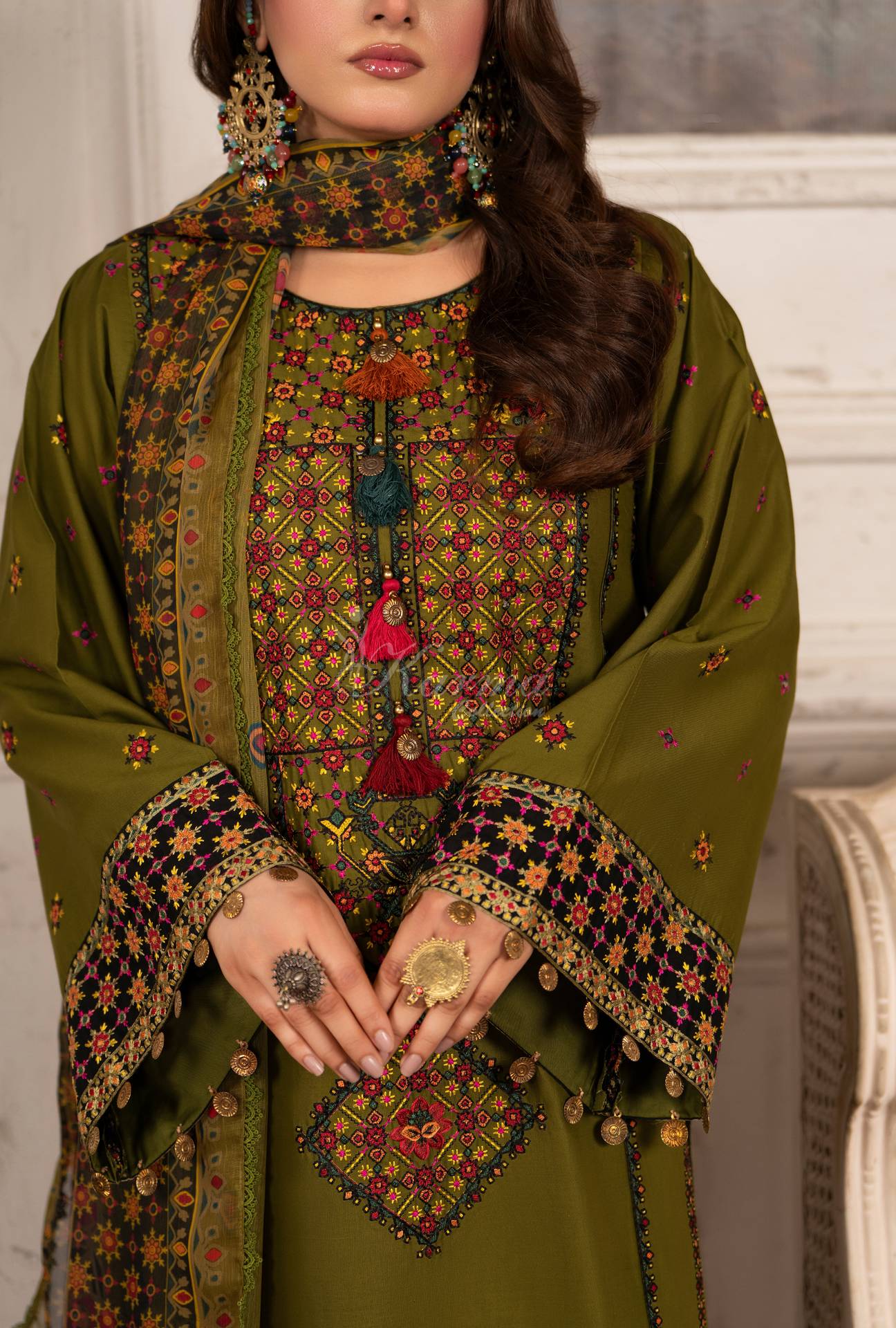 Luxury 3 Piece Cotton Suit - Olive