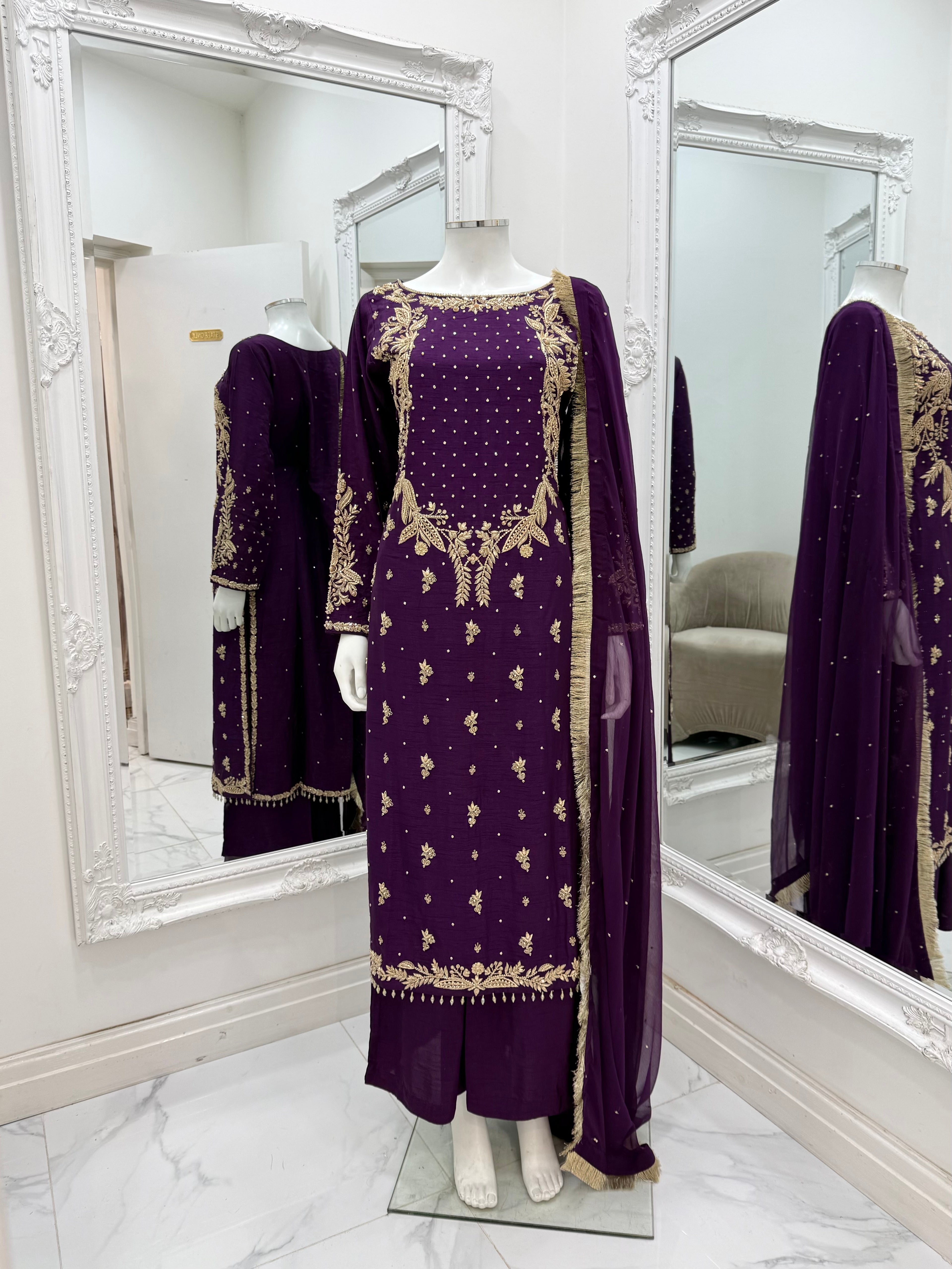 Hand Embroidered Raw Silk Suit
