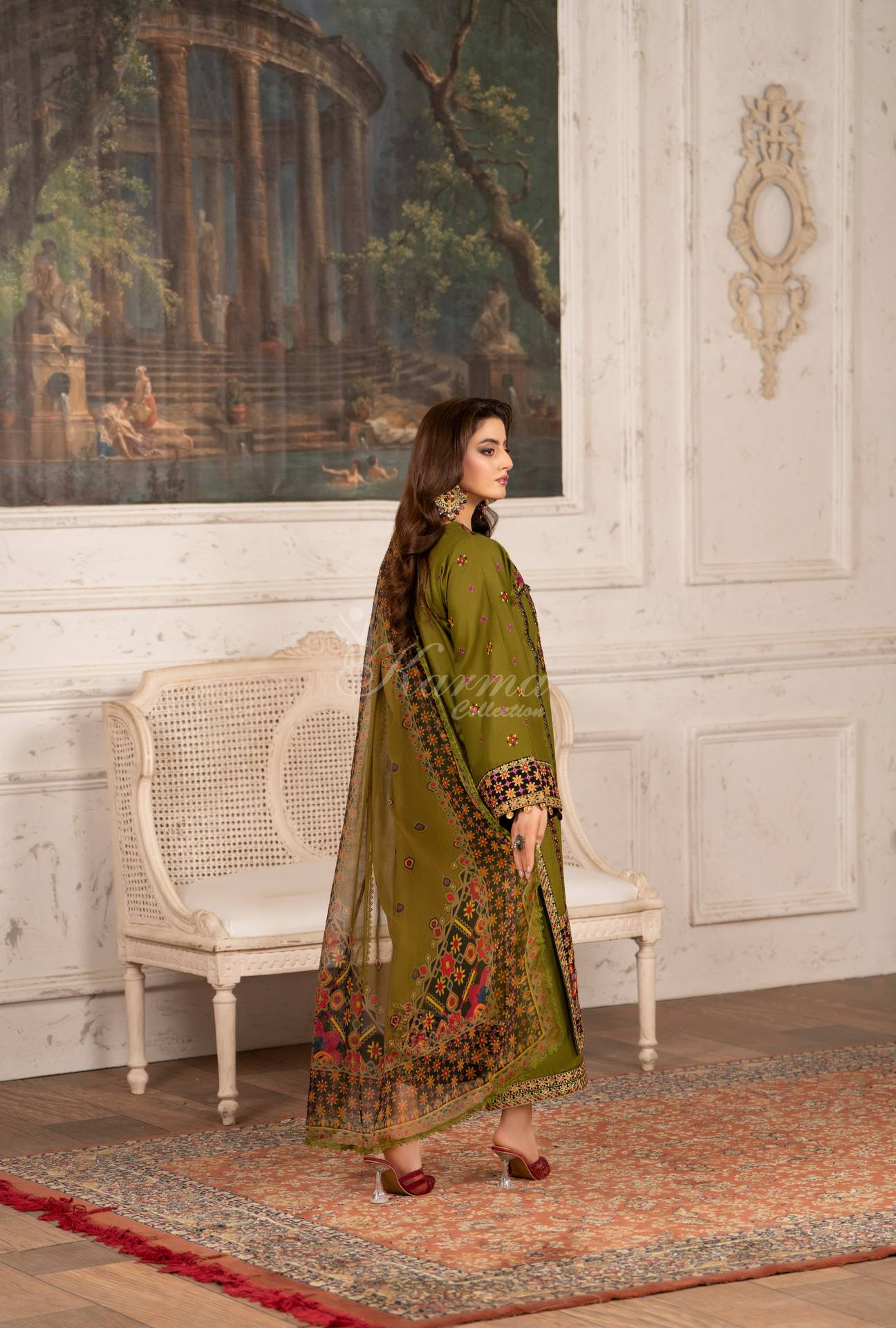 Luxury 3 Piece Cotton Suit - Olive