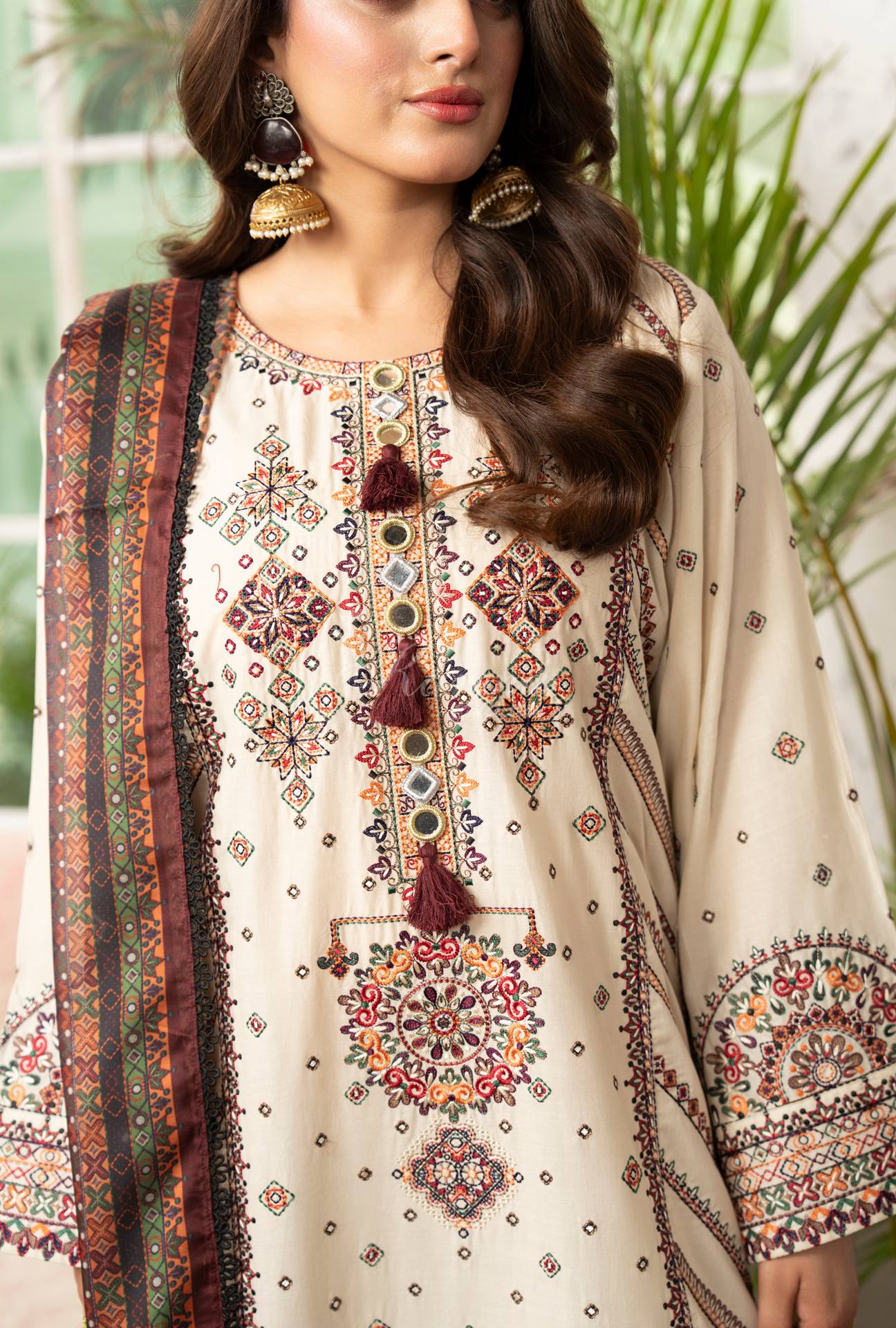 Luxury 3 Piece Cotton Suit - Cream