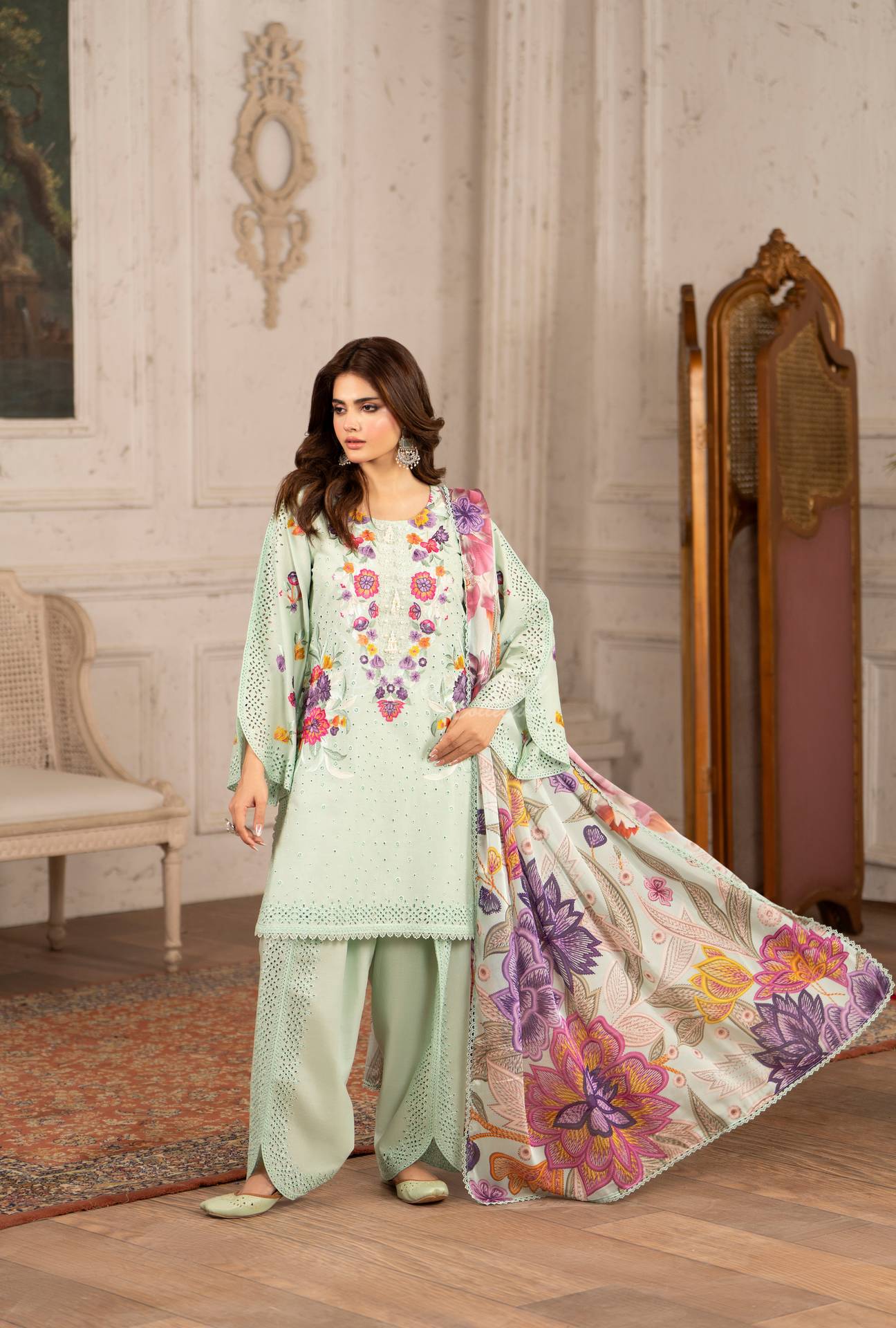Luxury 3 Piece Cotton Suit - Aqua