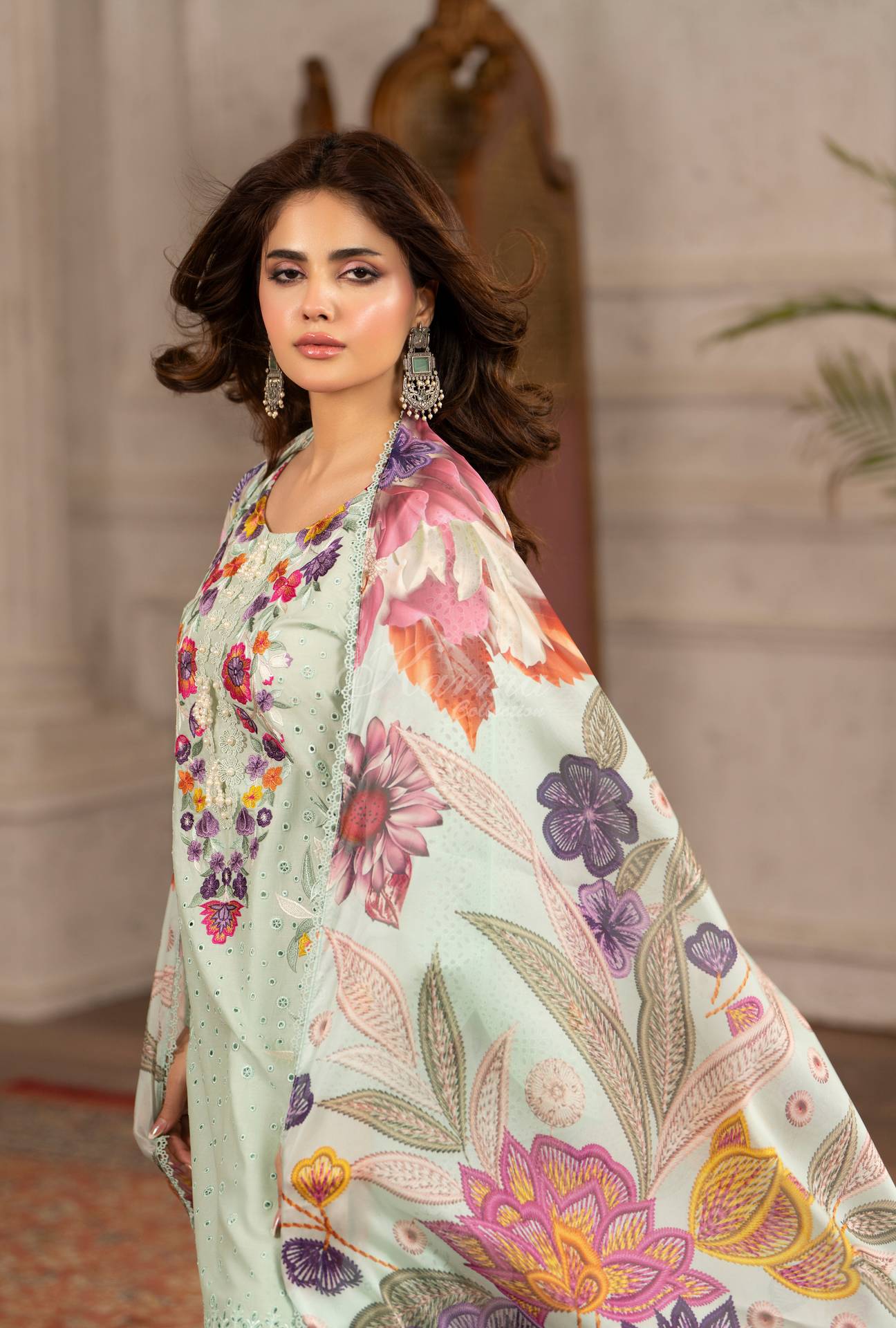 Luxury 3 Piece Cotton Suit - Aqua