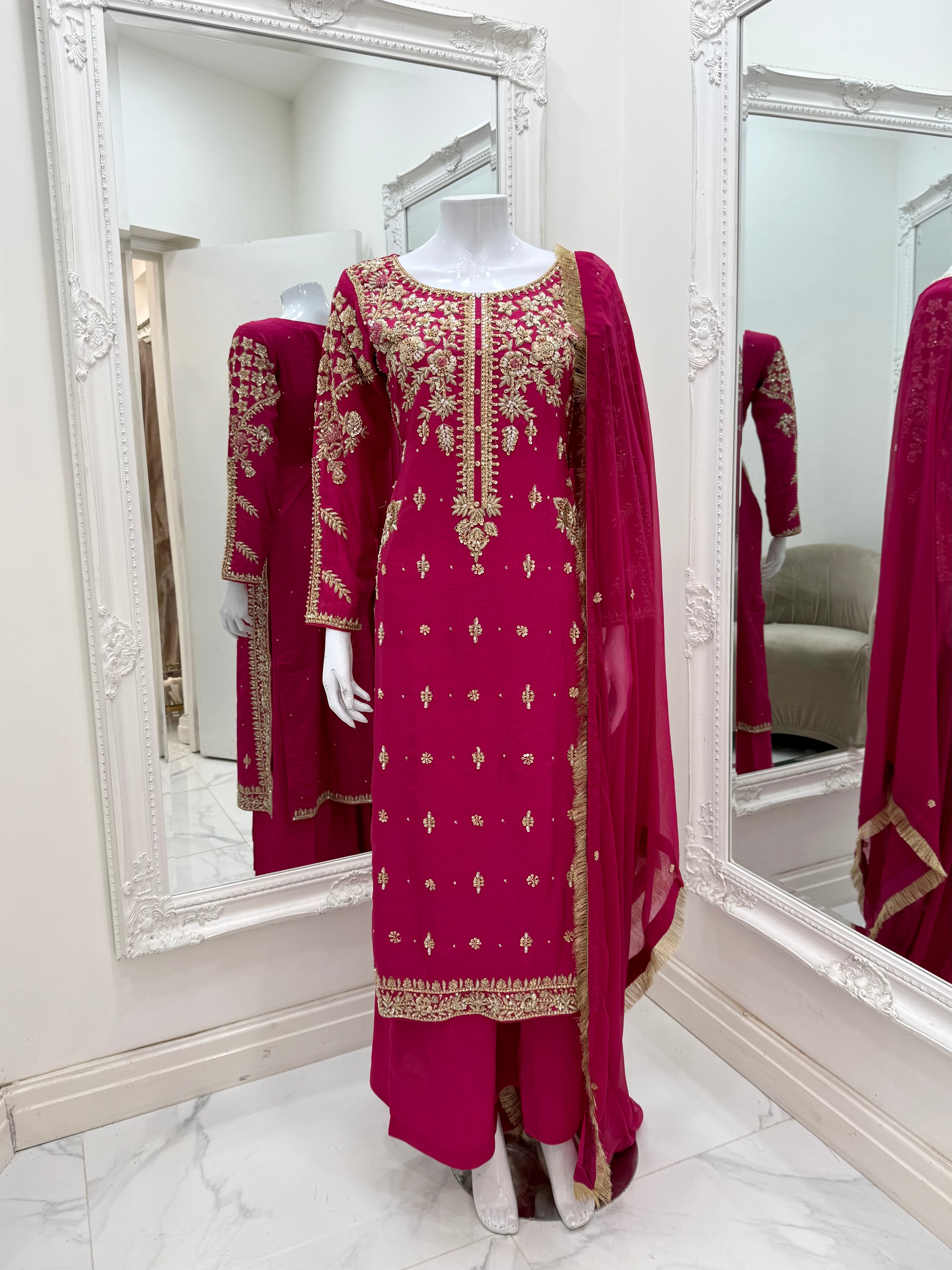 Hand Embroidered Raw Silk Suit