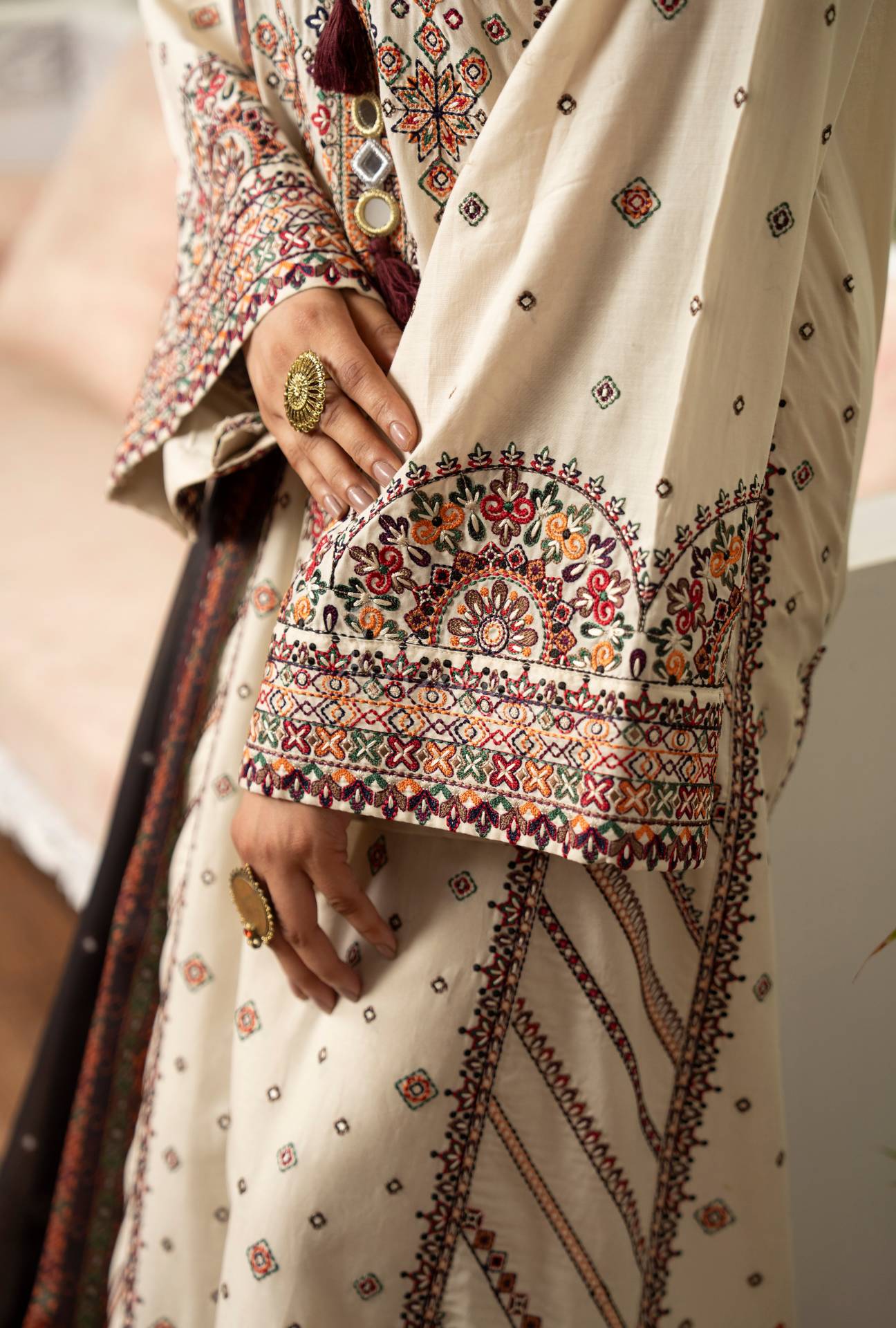 Luxury 3 Piece Cotton Suit - Cream
