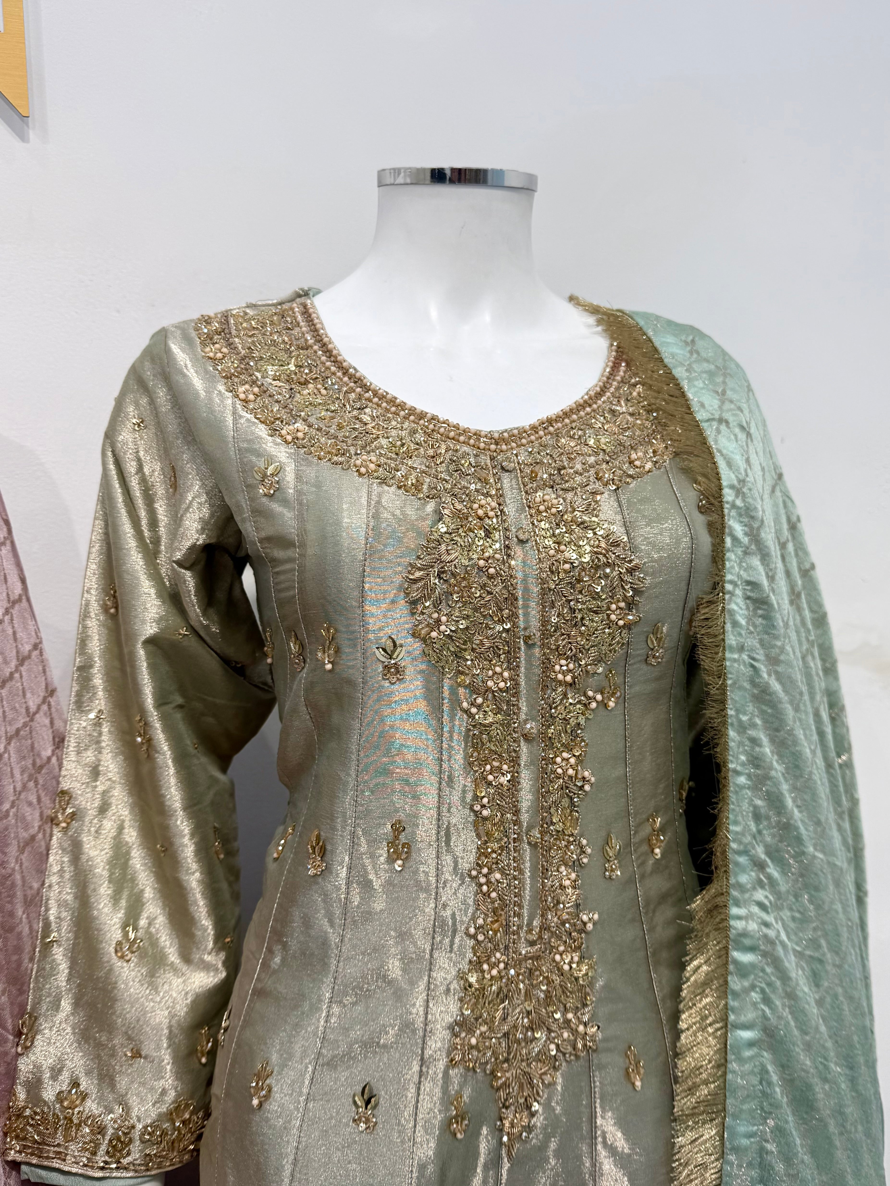 Hand Embroidered Tissue Silk Maxi