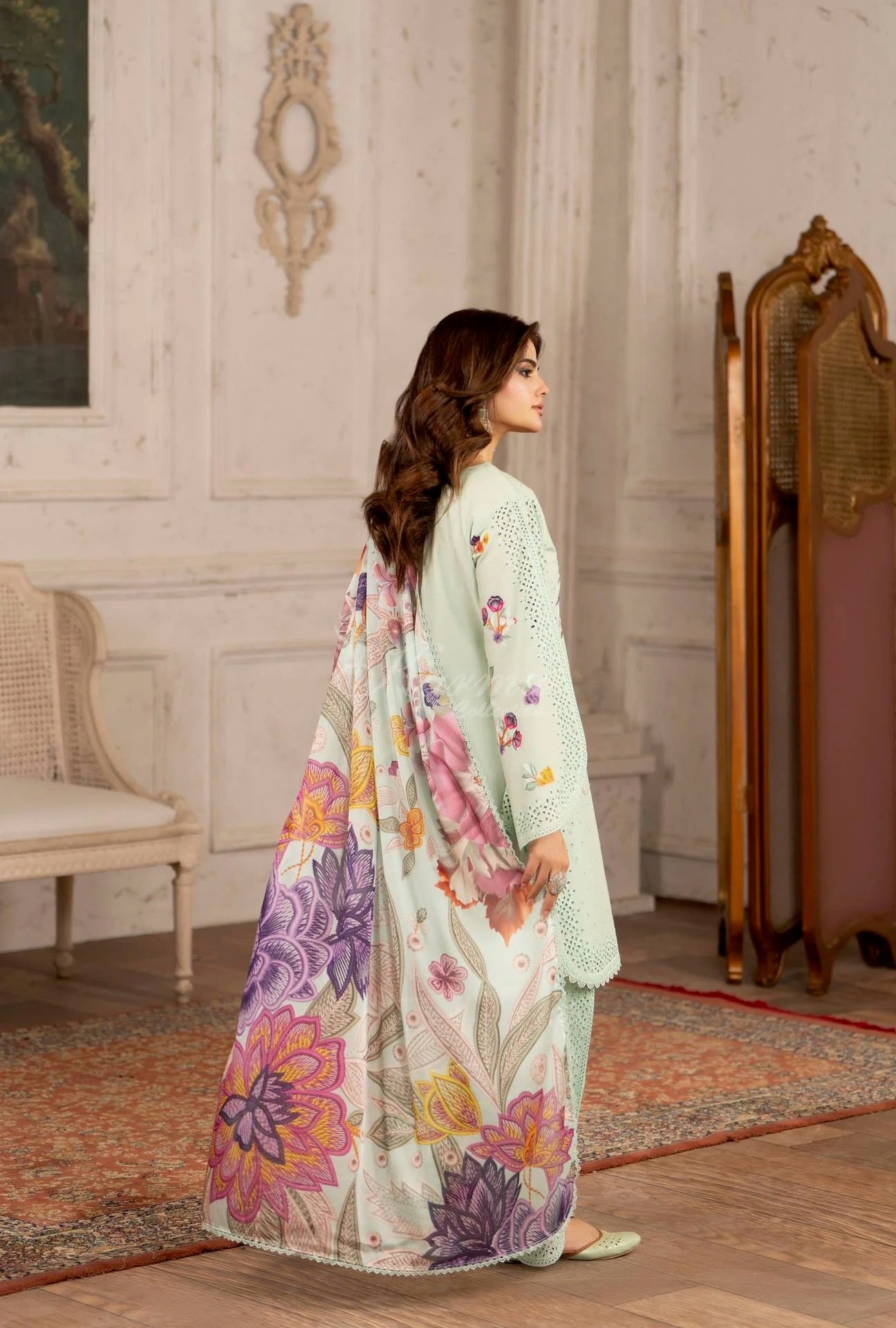 Luxury 3 Piece Cotton Suit - Aqua