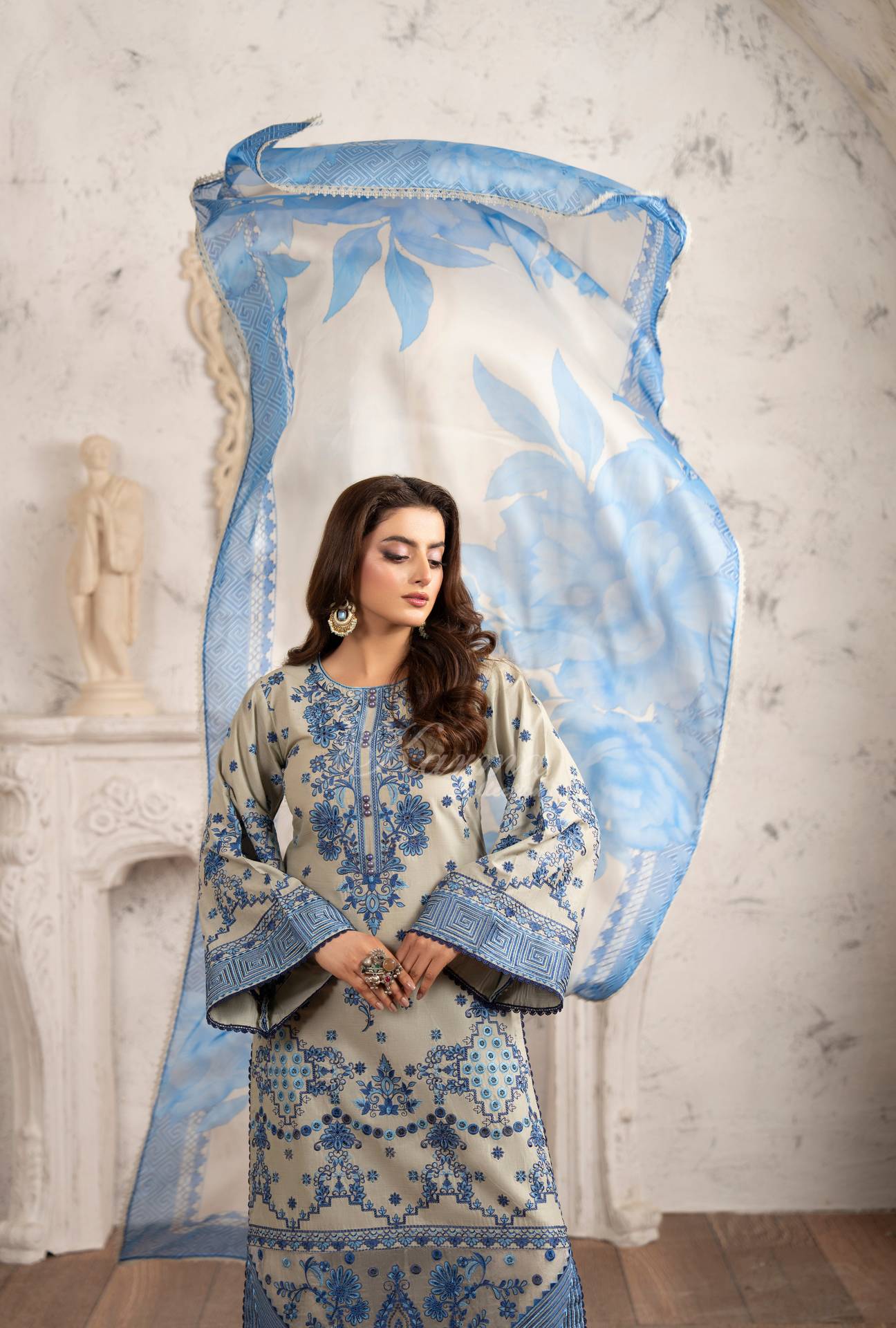 Luxury 3 Piece Cotton Suit - Blue
