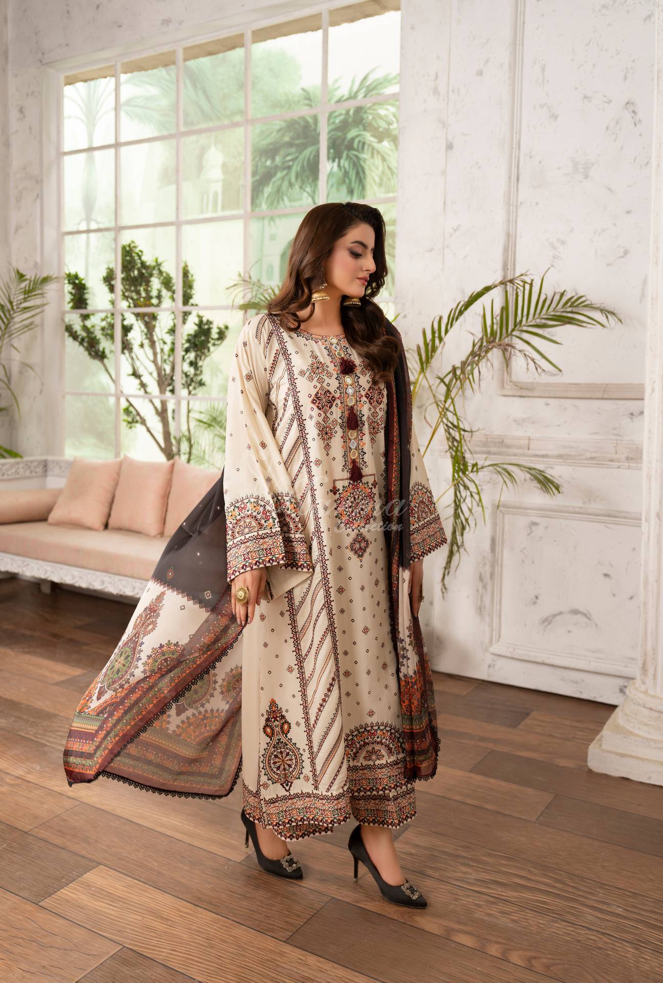 Luxury 3 Piece Cotton Suit - Cream