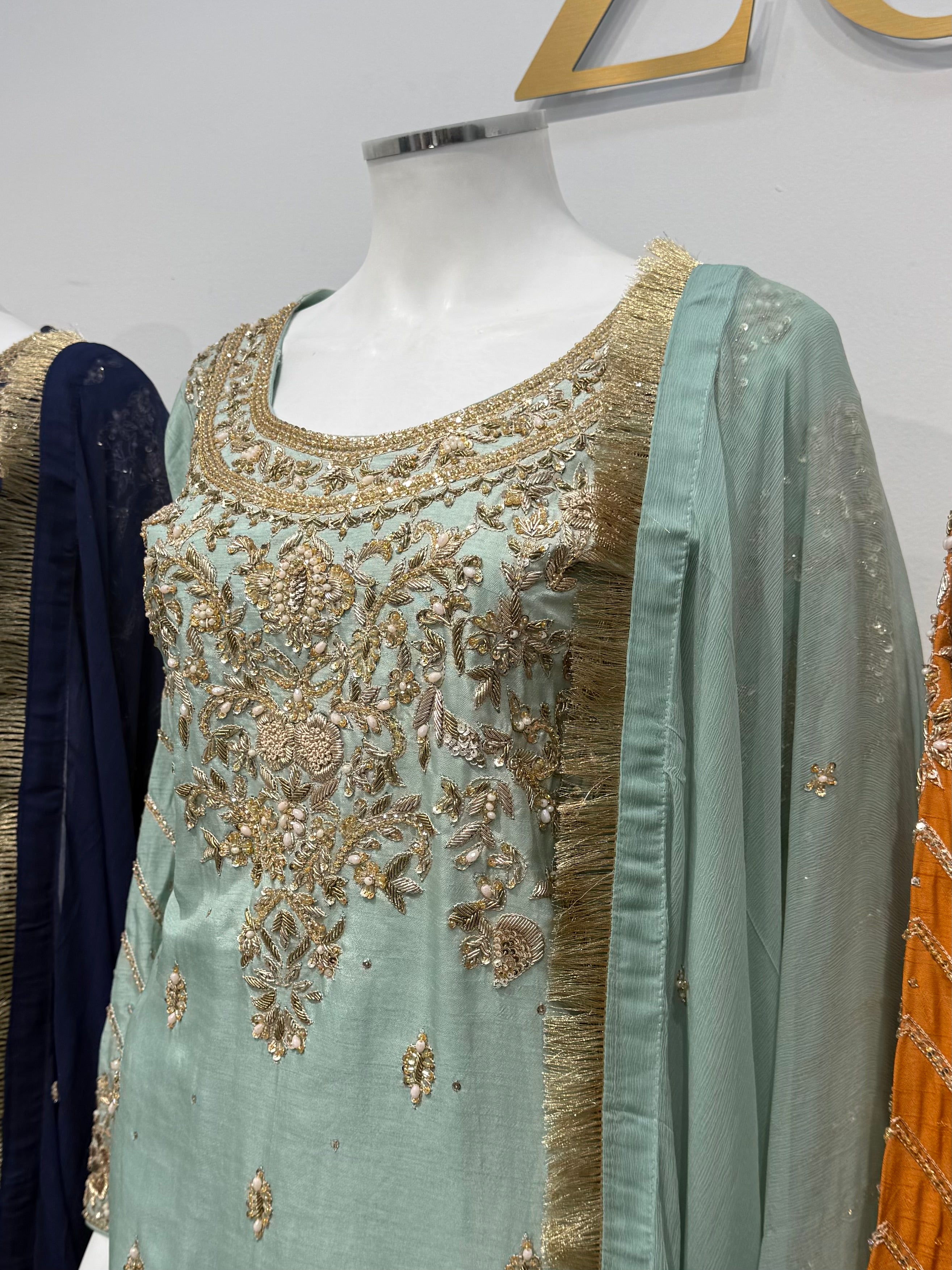 Hand Embroidered Raw Silk Suit