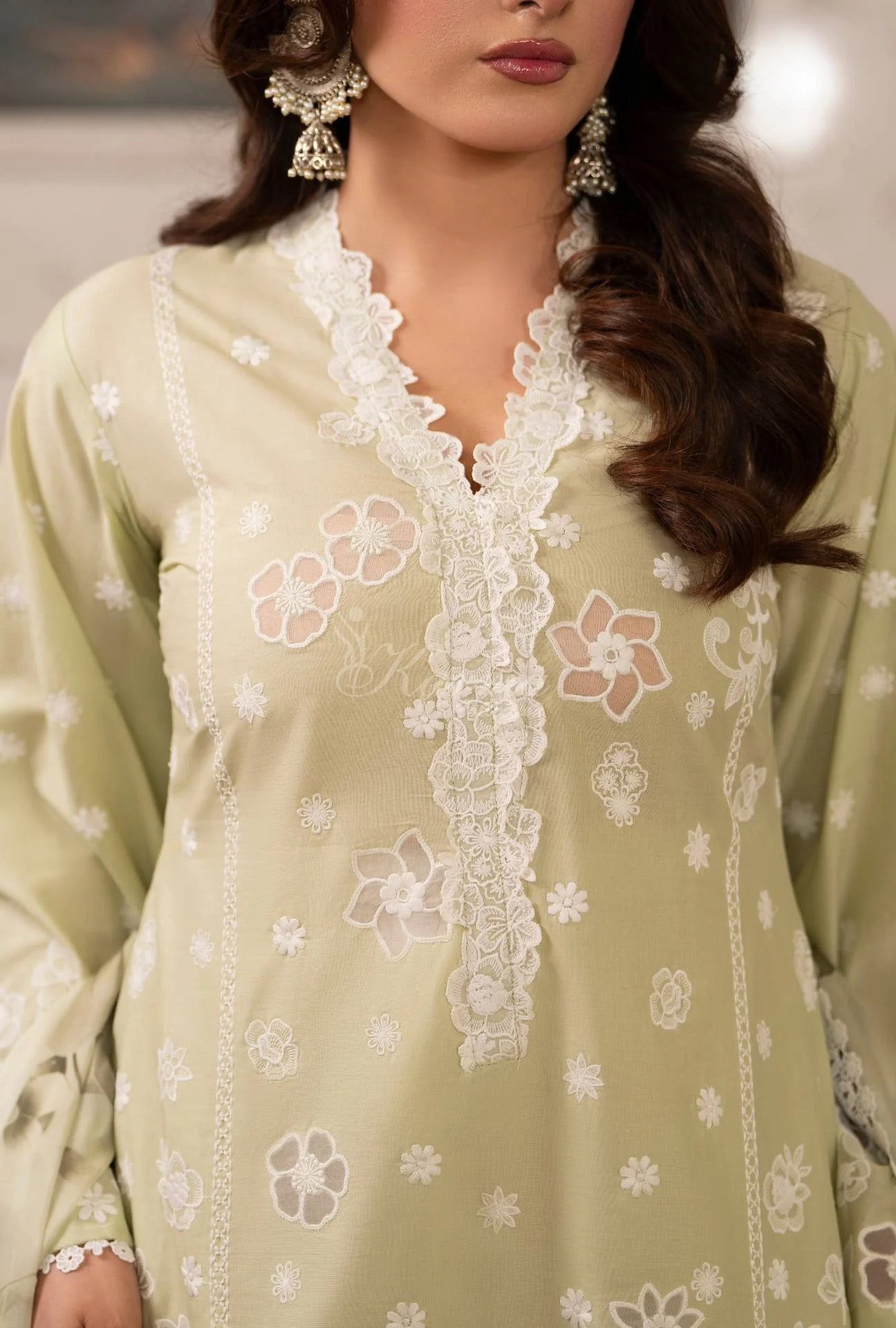 Luxury 3 Piece Cotton Suit - Lime