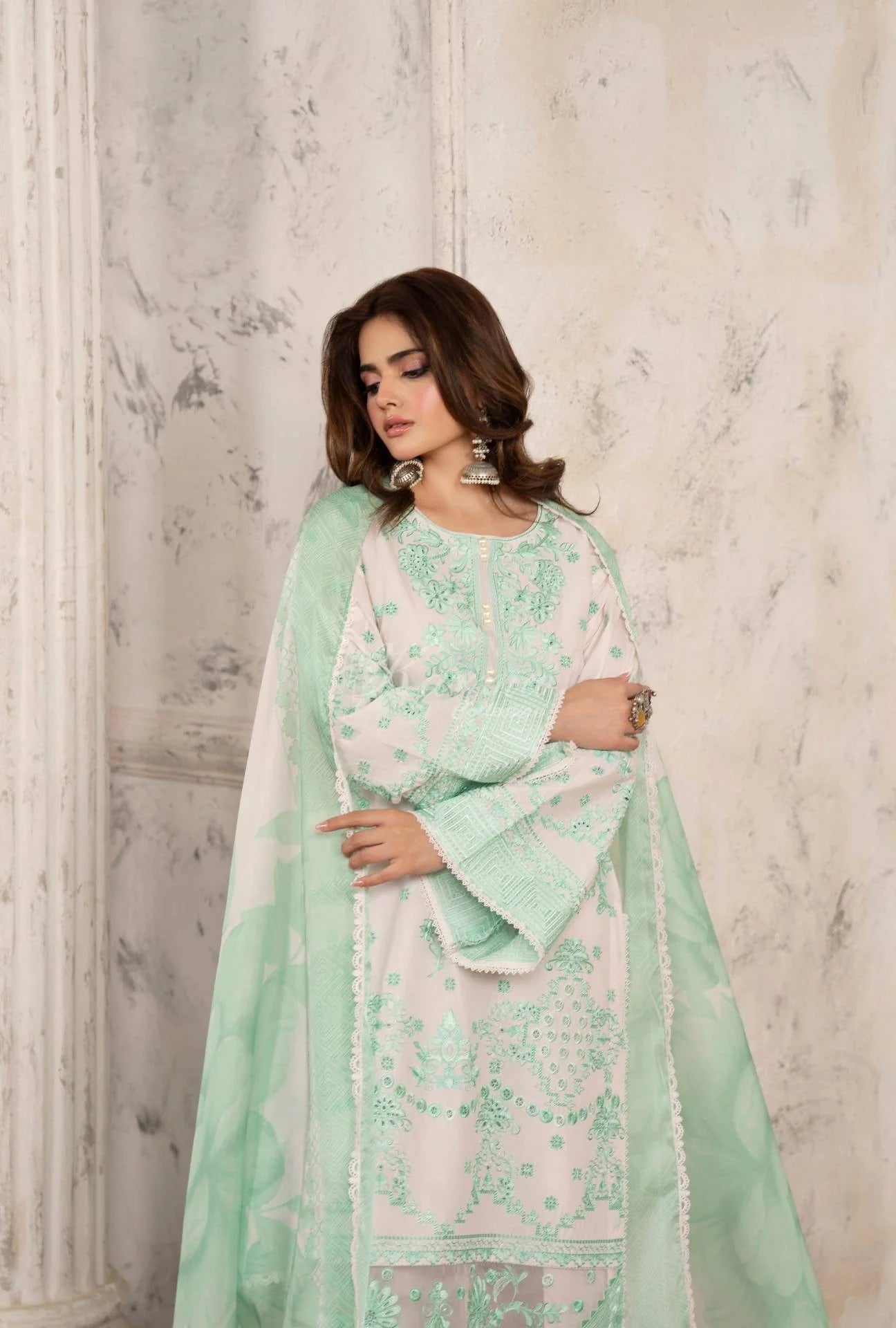 Luxury 3 Piece Cotton Suit - Mint