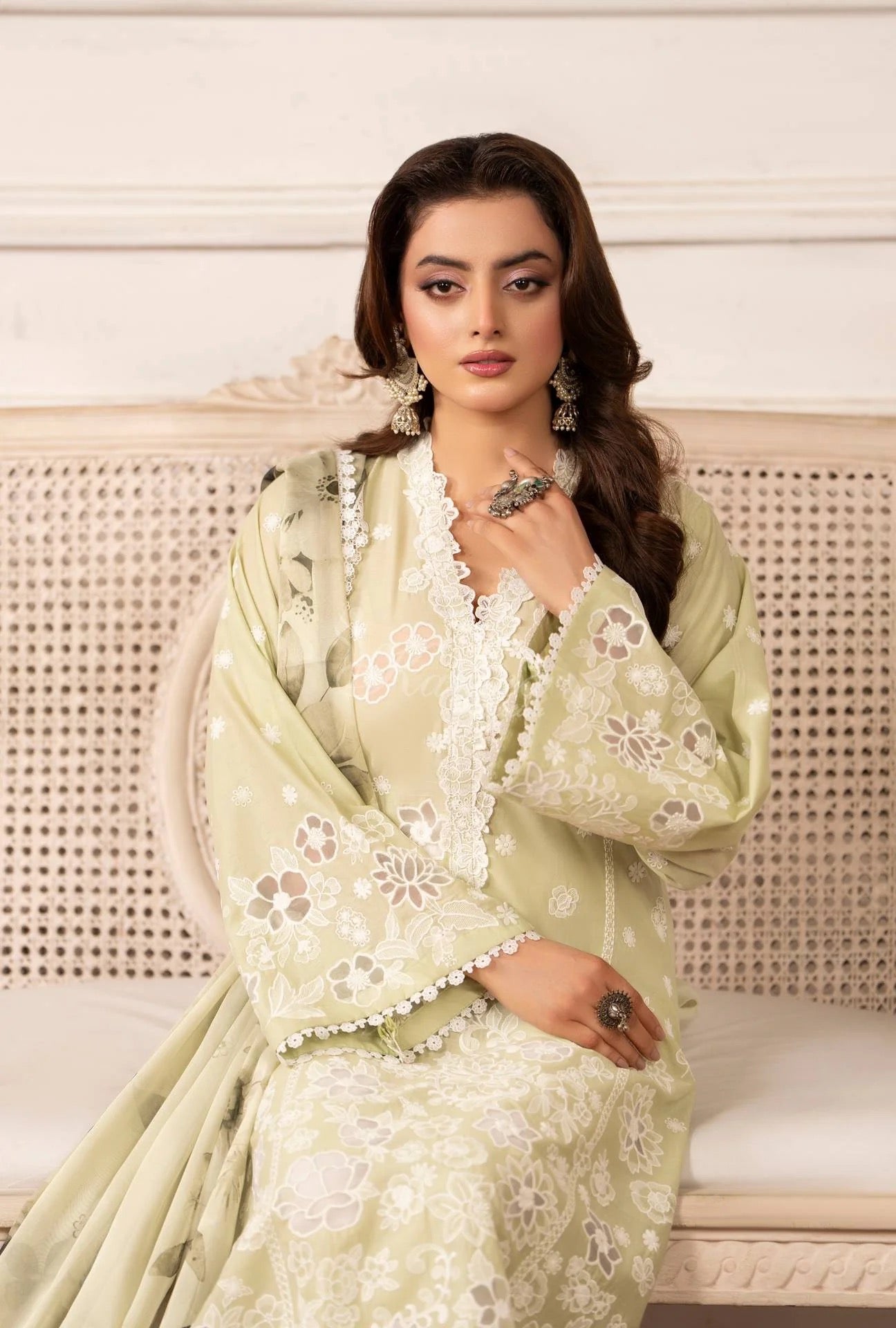 Luxury 3 Piece Cotton Suit - Lime