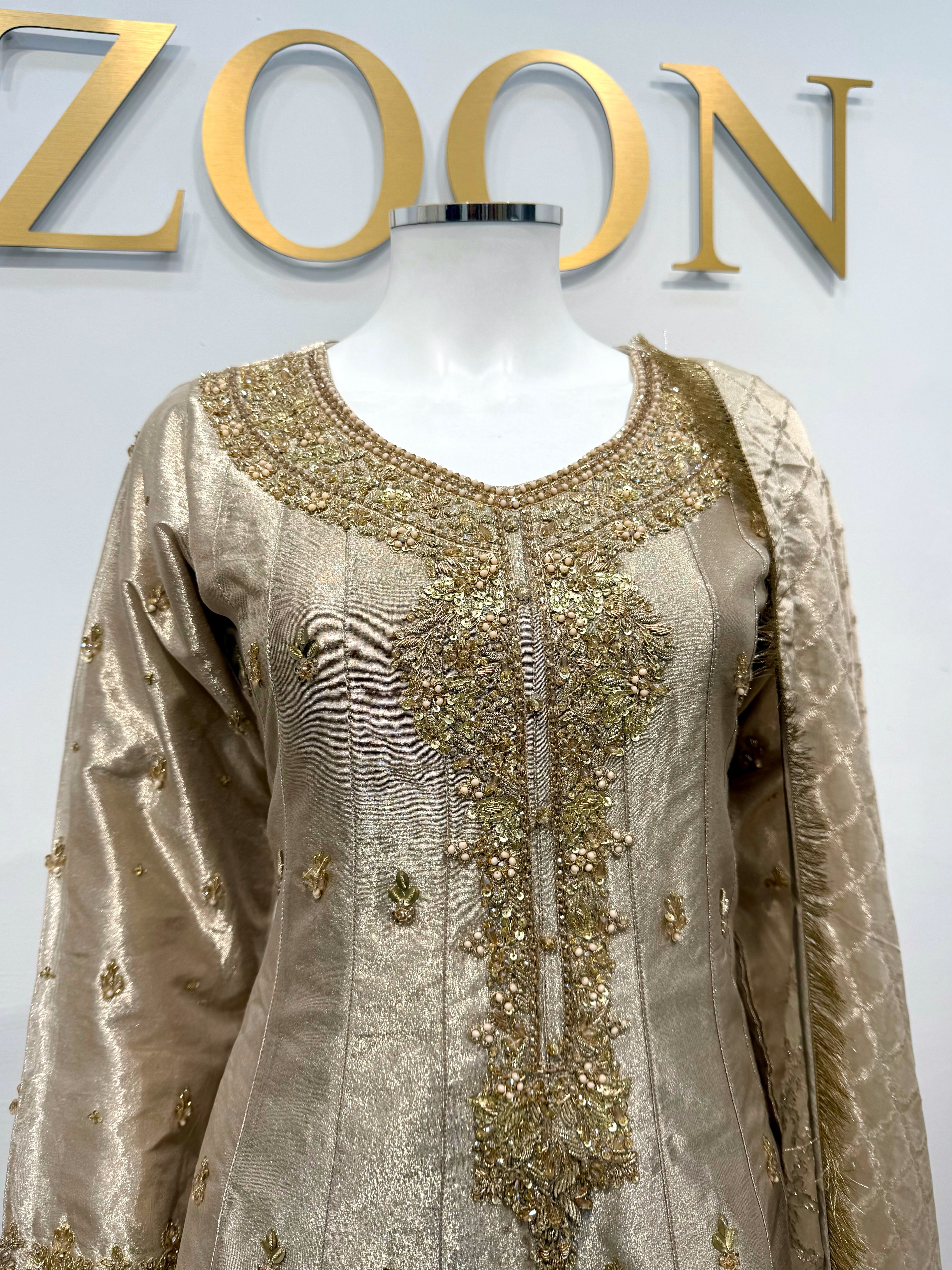 Hand Embroidered Tissue Silk Maxi