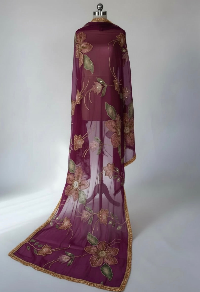 Hand Painted Floral Dupatta