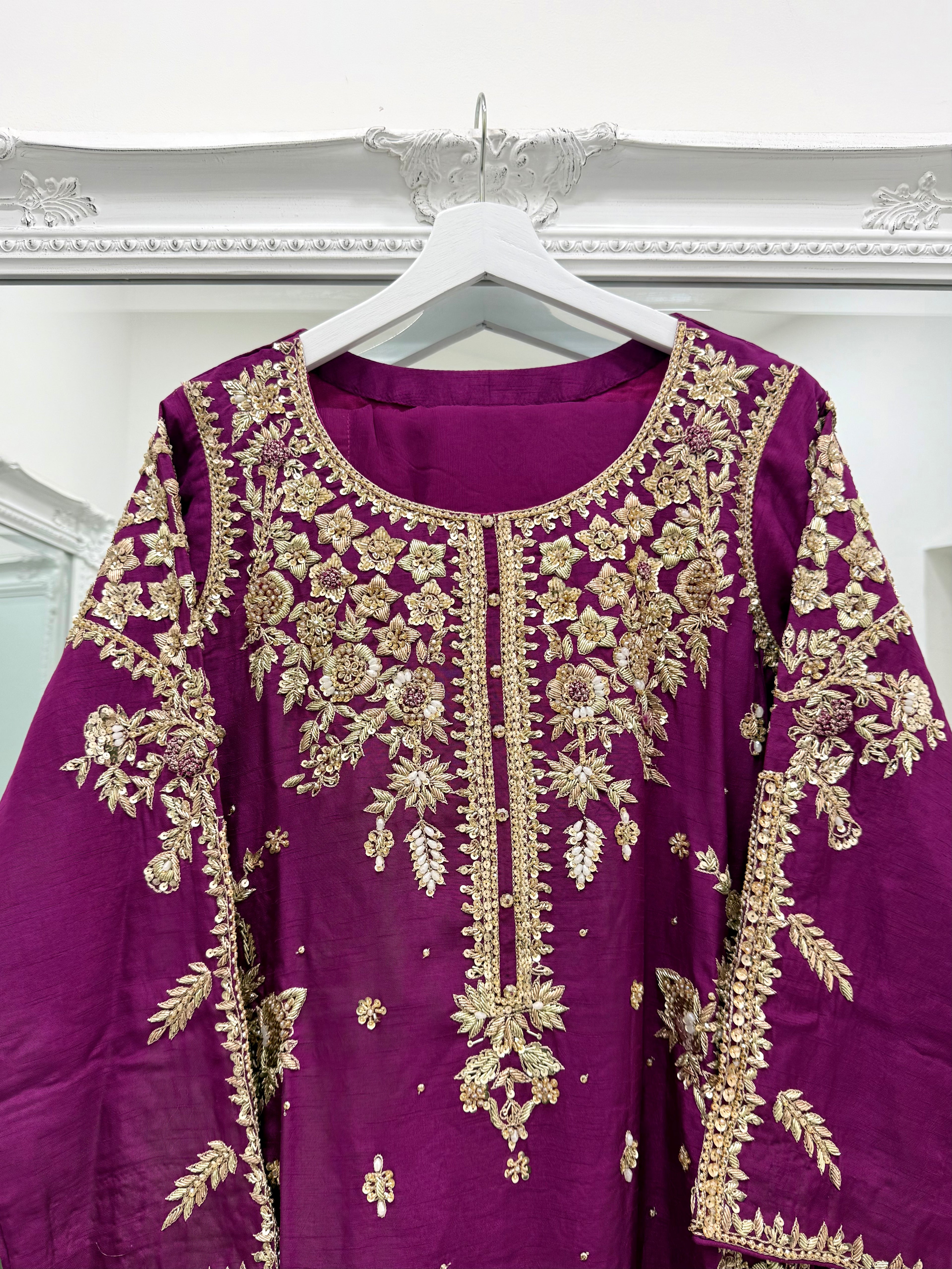 Hand Embroidered Raw Silk Suit