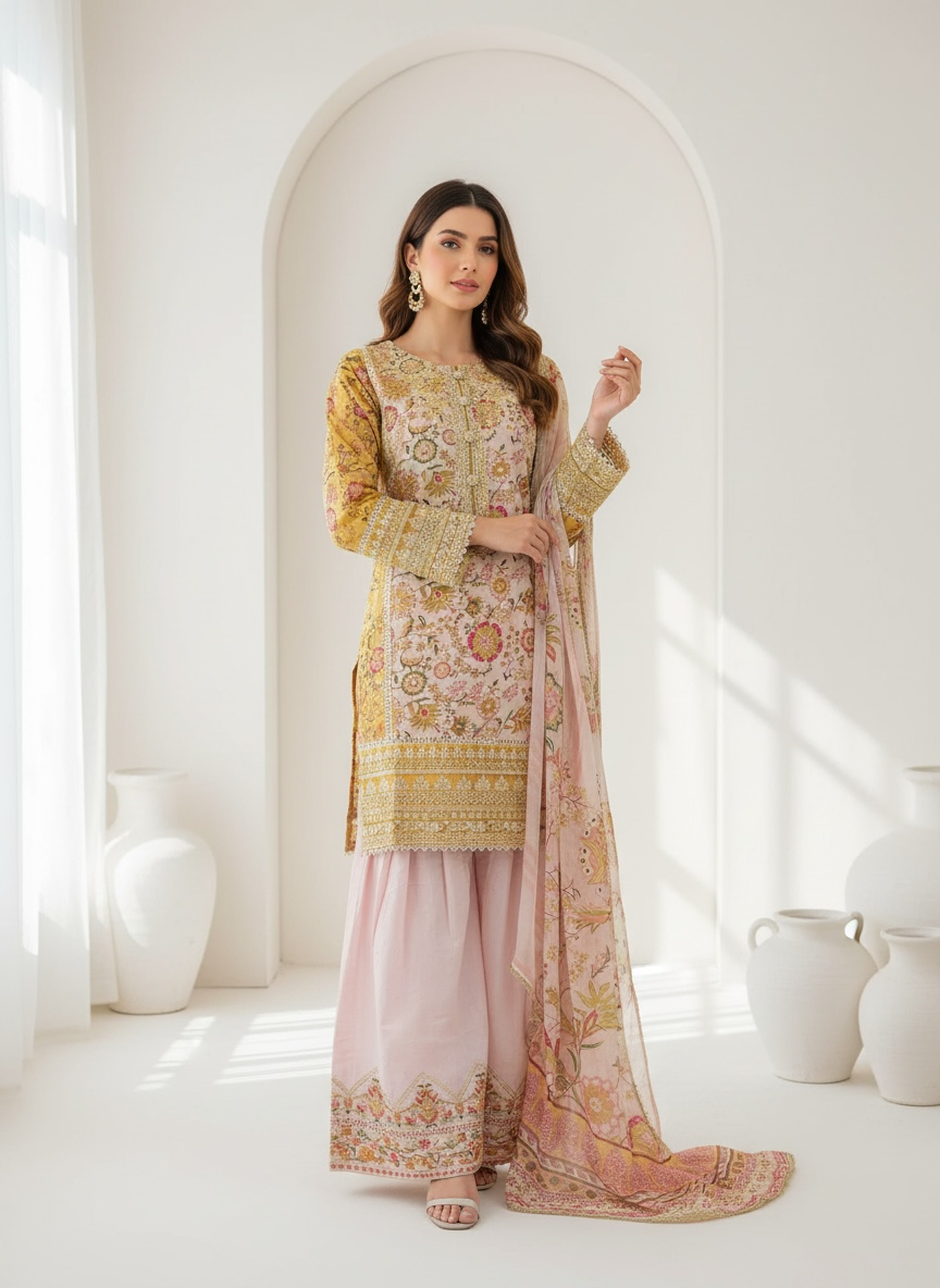 Floral Farshi Shalwar Suit - Off White