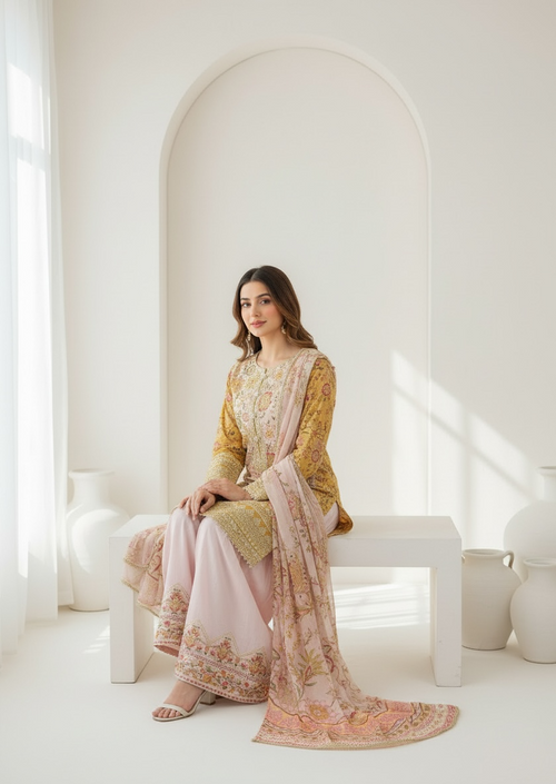 Floral Farshi Shalwar Suit - Off White