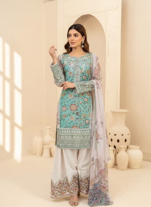 Floral Farshi Shalwar Suit - Blue