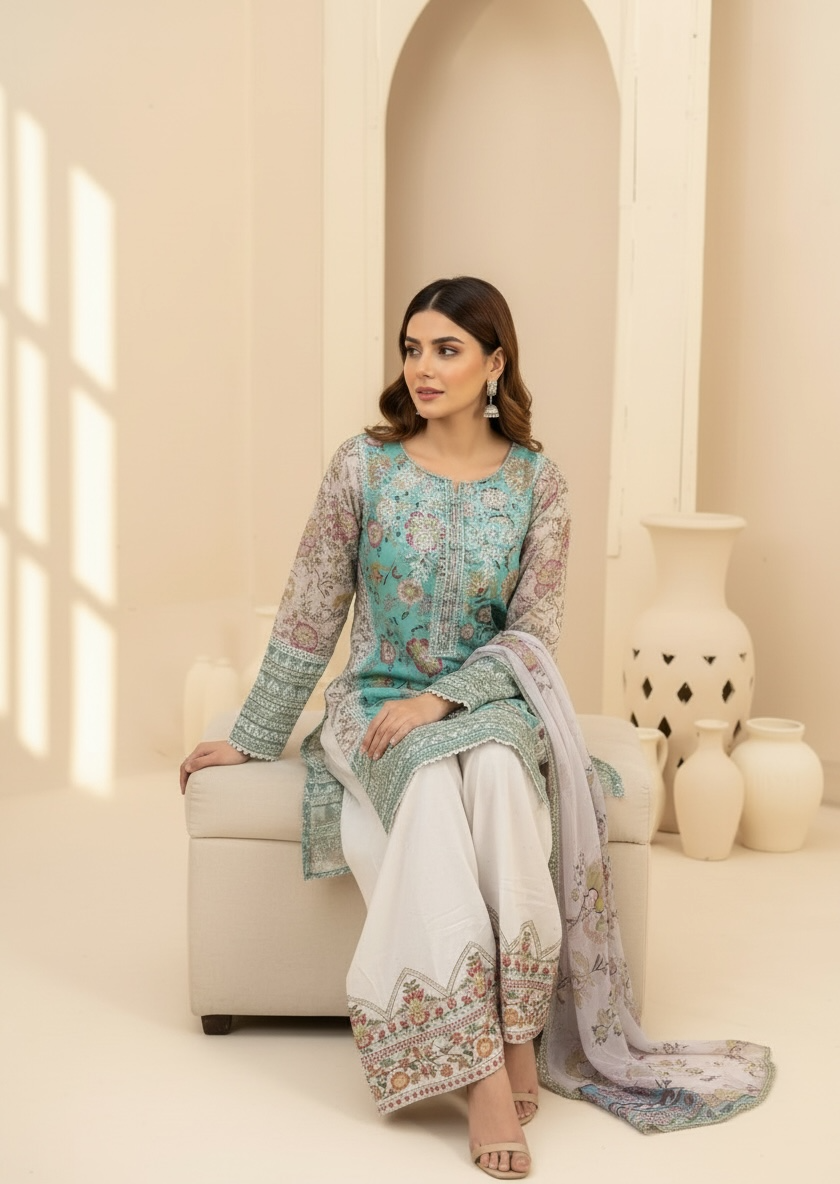 Floral Farshi Shalwar Suit - Blue