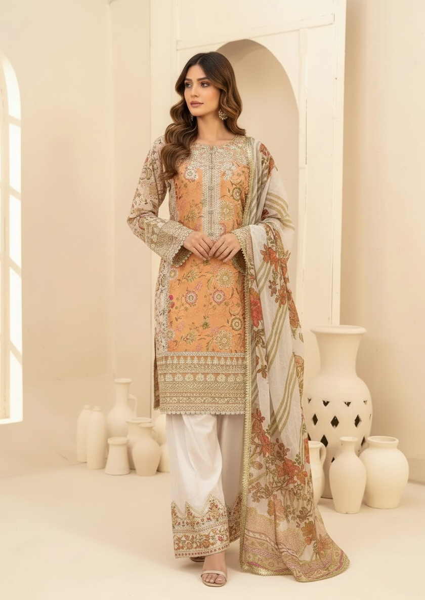 Floral Farshi Shalwar Suit - Peach