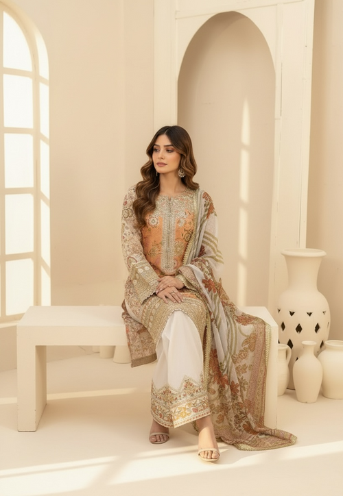 Floral Farshi Shalwar Suit - Peach