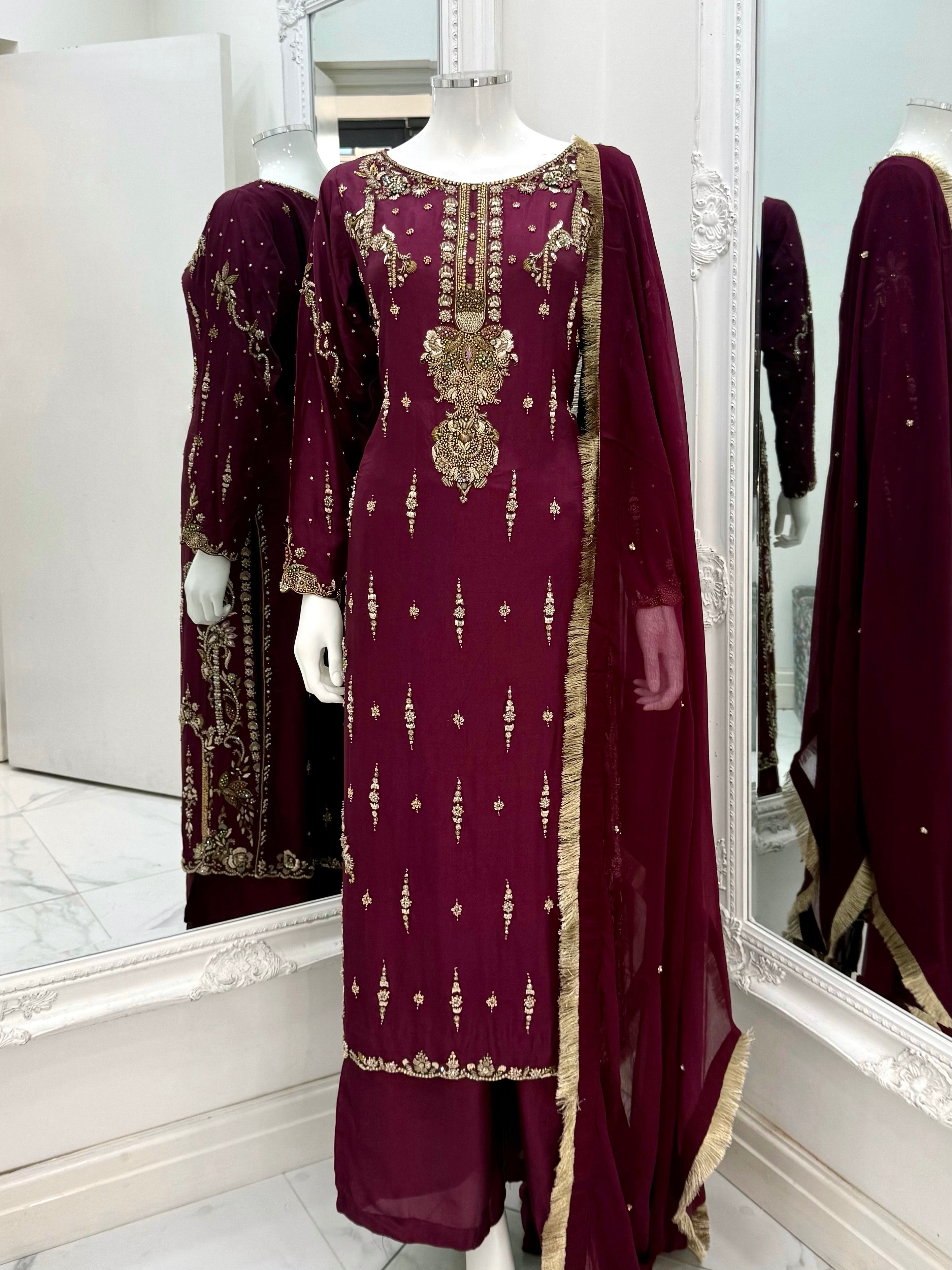 Hand Embroidered Shisha Silk Suit