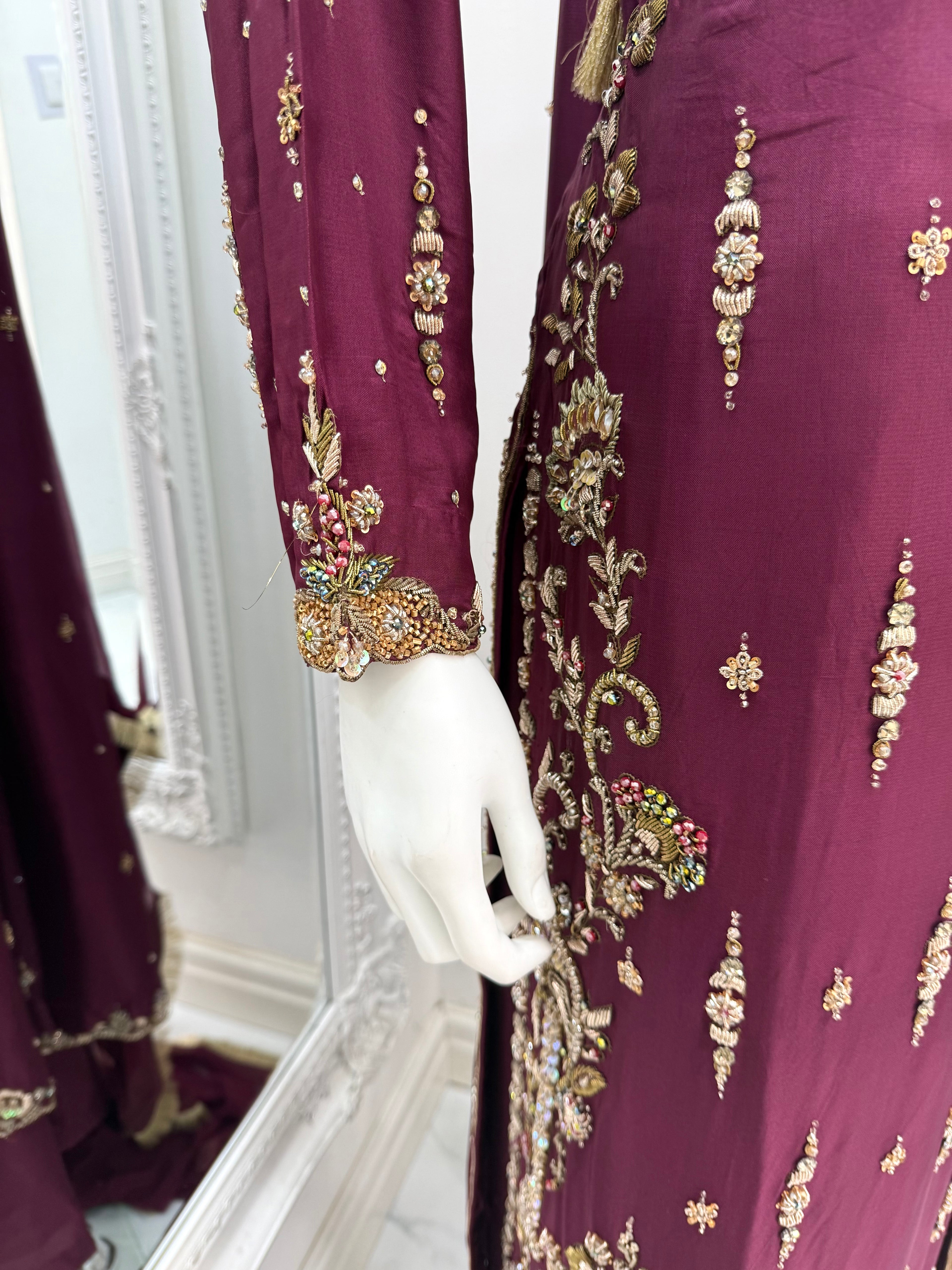 Hand Embroidered Shisha Silk Suit