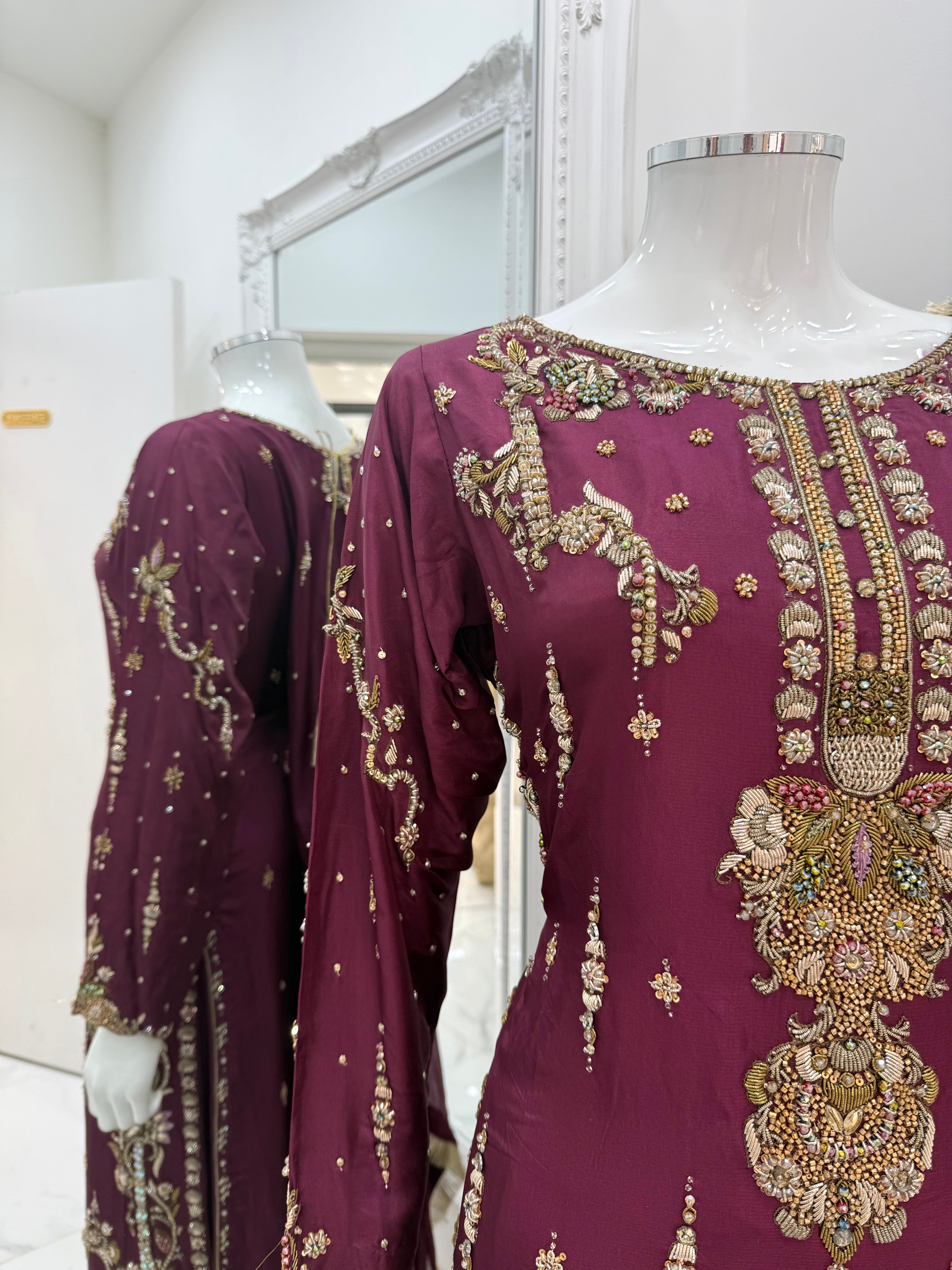 Hand Embroidered Shisha Silk Suit