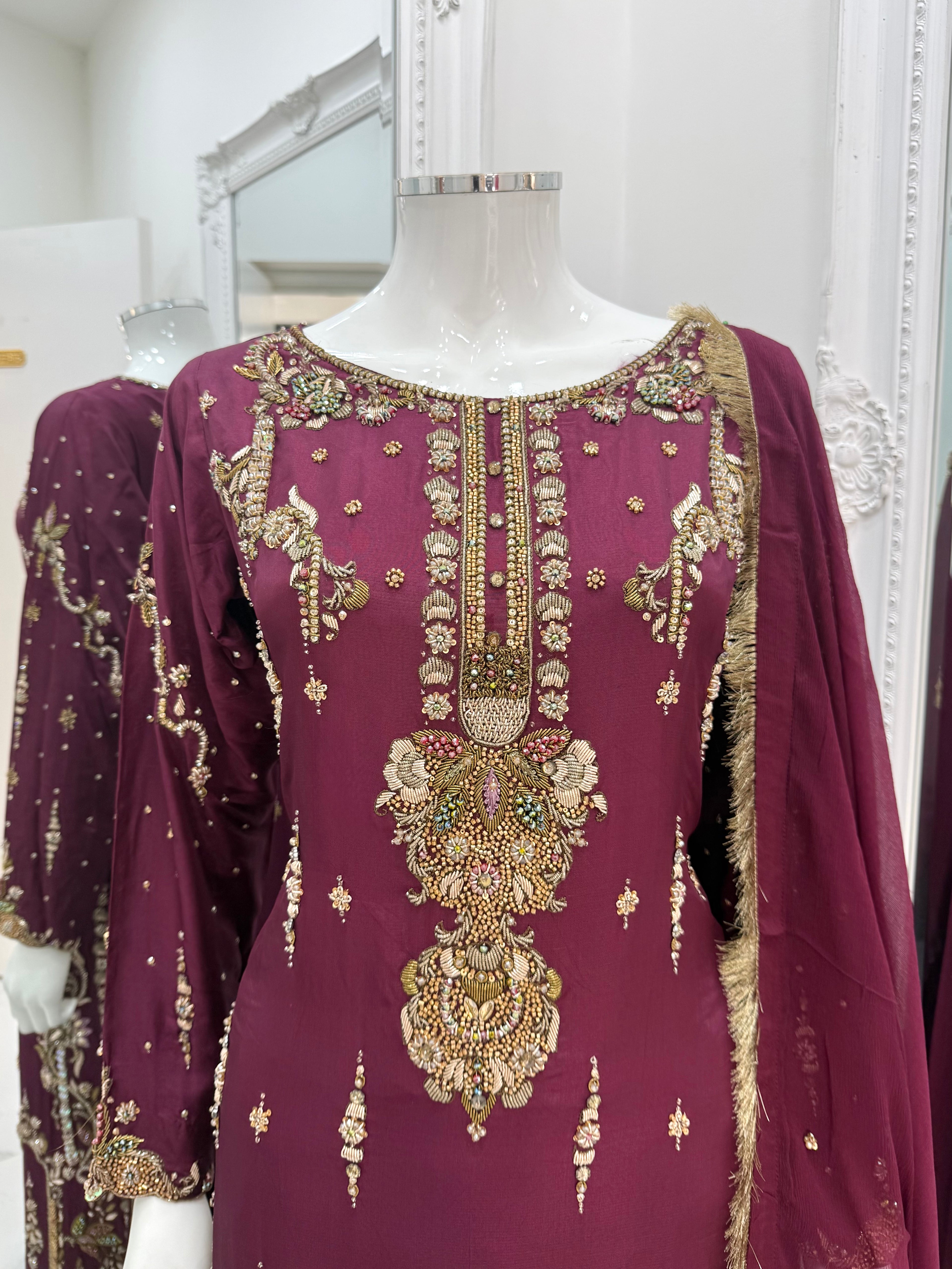 Hand Embroidered Shisha Silk Suit