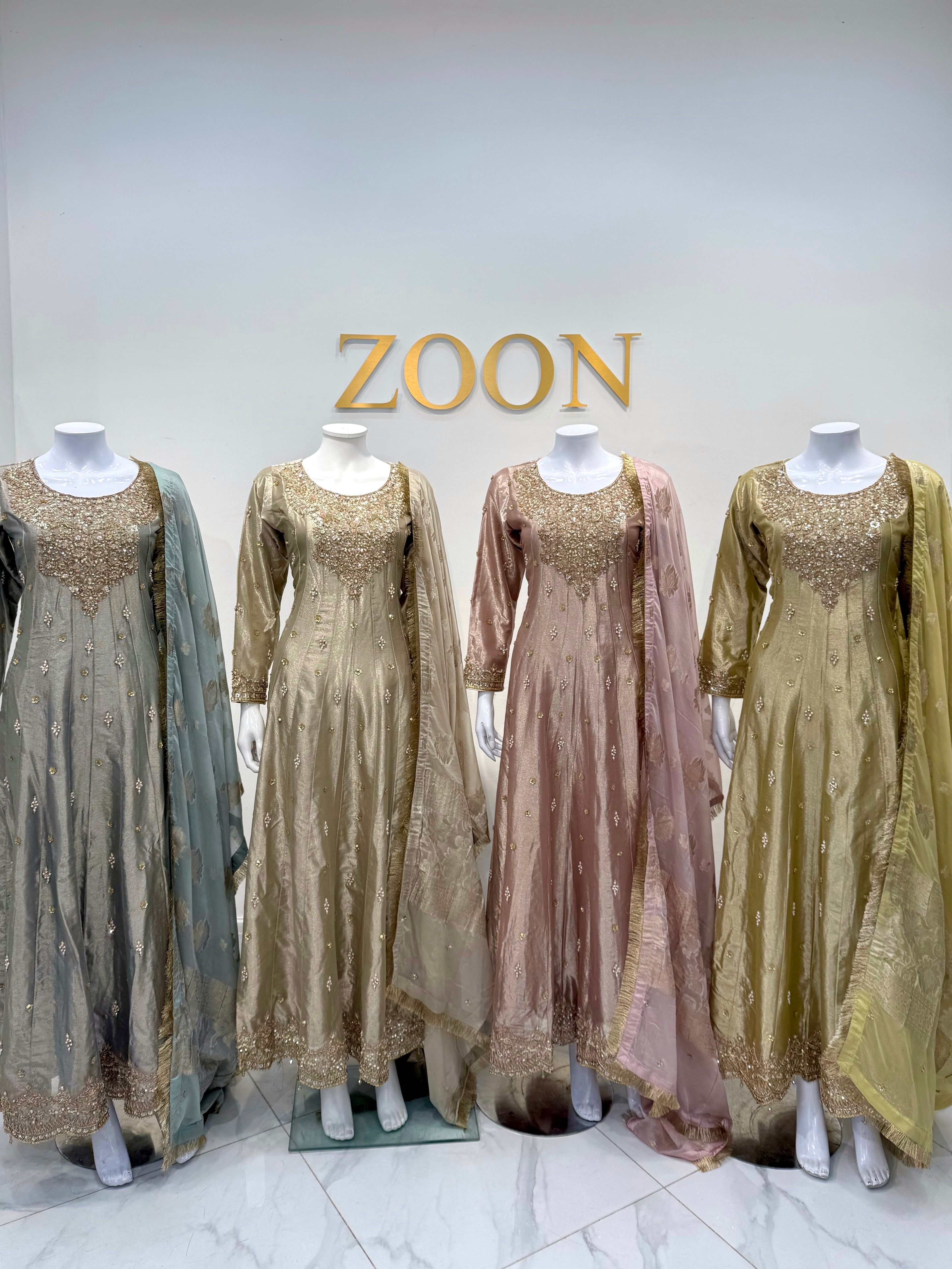 Hand Embroidered Tissue Silk Maxi