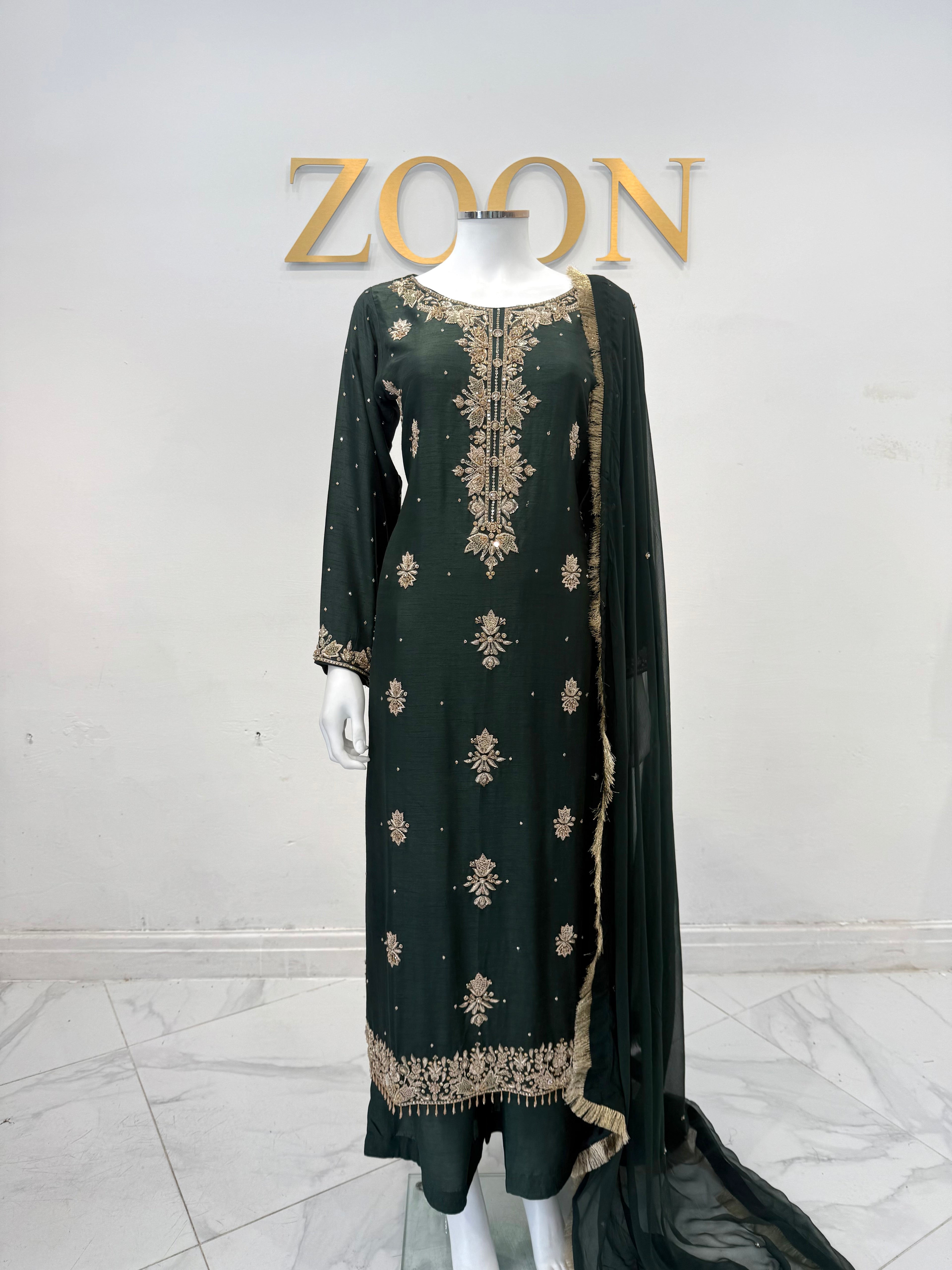 Hand Embroidered Raw Silk Suit