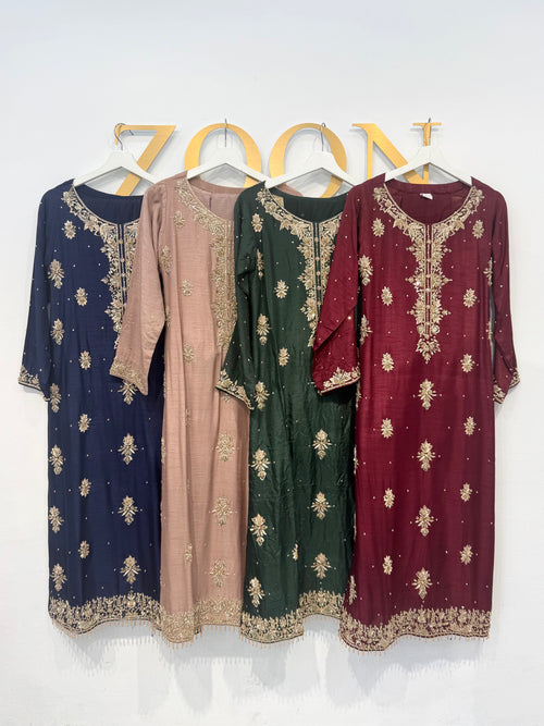 Hand Embroidered Raw Silk Suit