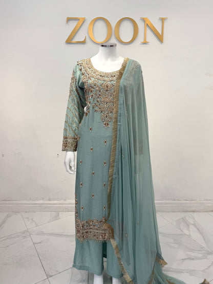 Hand Embroidered Raw Silk Suit