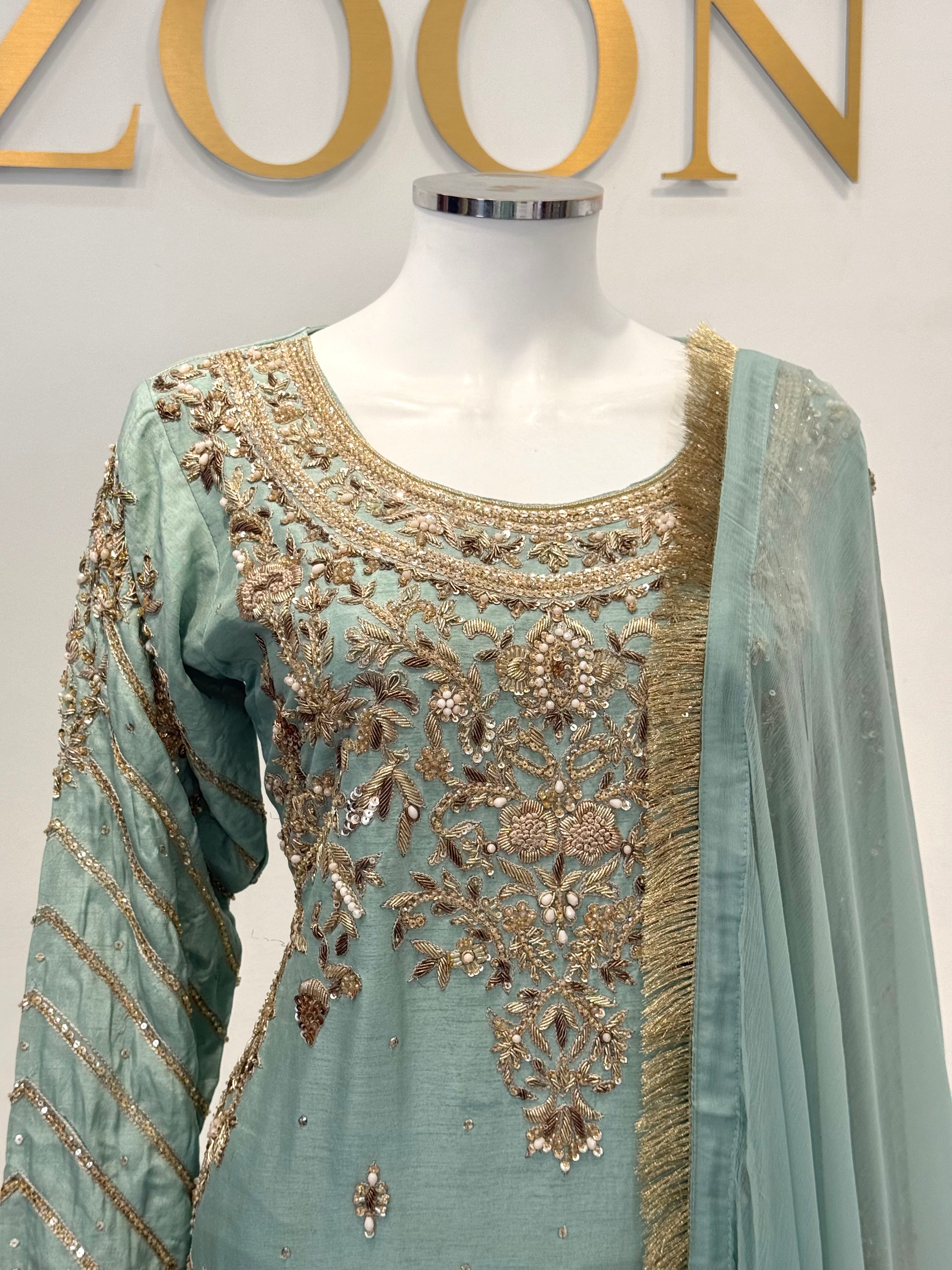 Hand Embroidered Raw Silk Suit