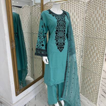 Merina Twill Suit with Bell Sleeves - Three piece