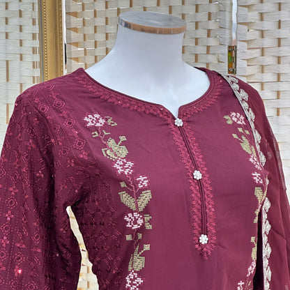 Luxury Marina Cotton Embroidered Suit