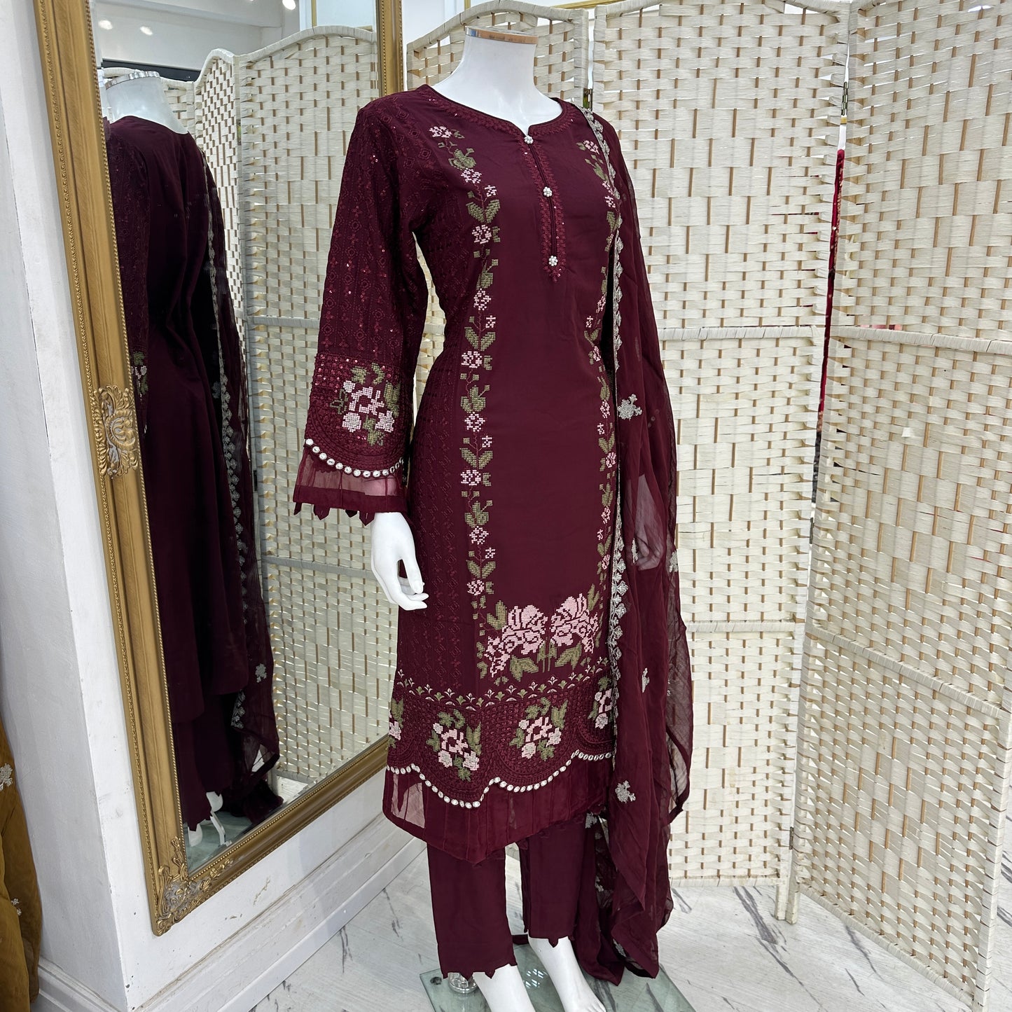 Luxury Marina Cotton Embroidered Suit
