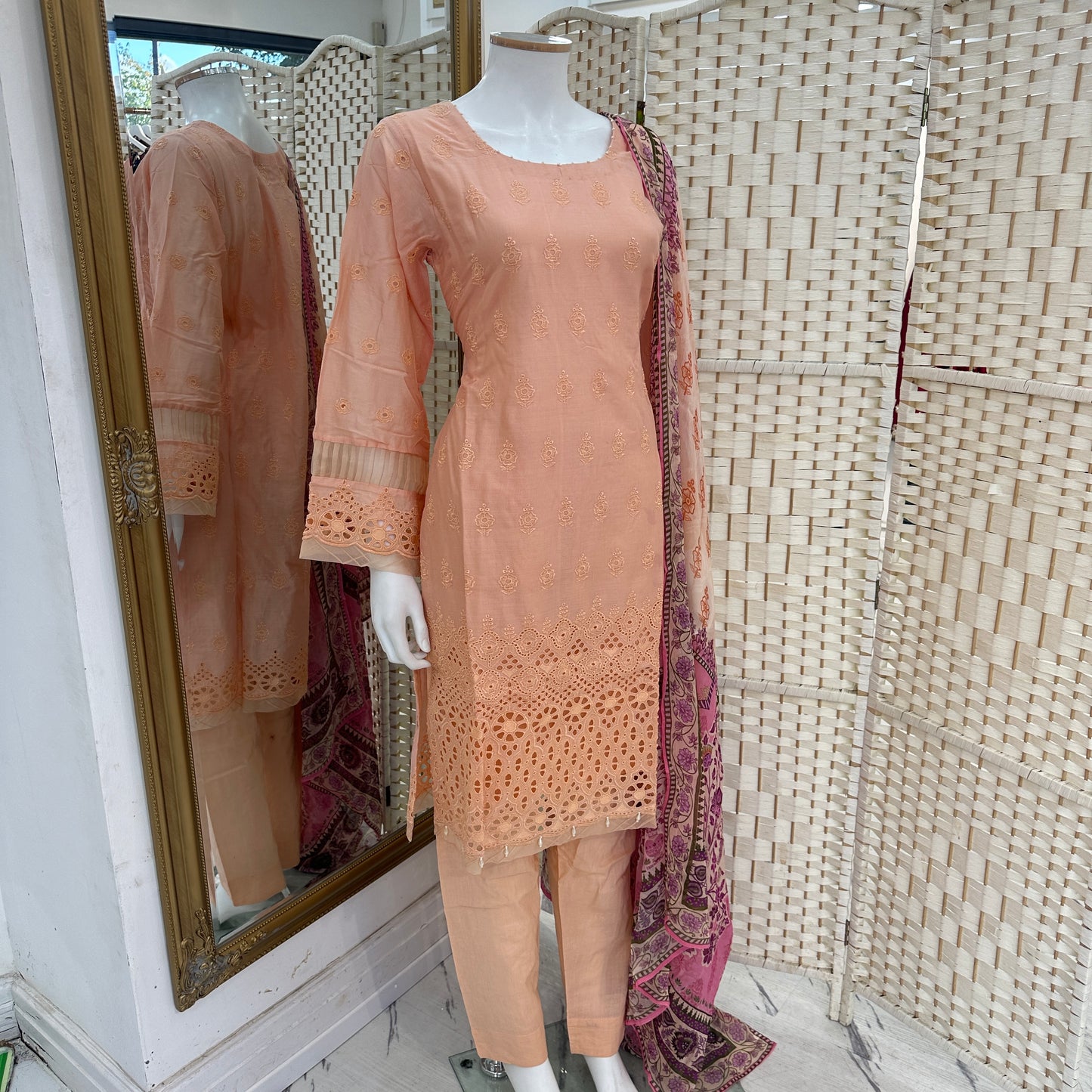 Premium Cotton Cutwork Suit - Three piece