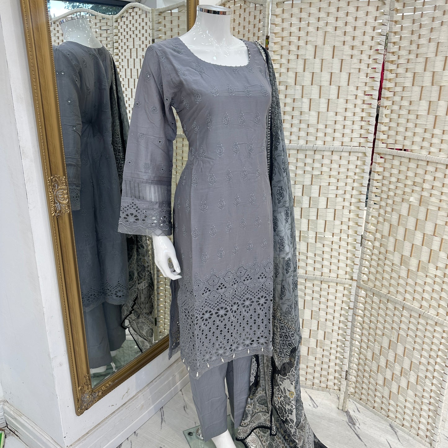 Premium Cotton Cutwork Suit - Three piece