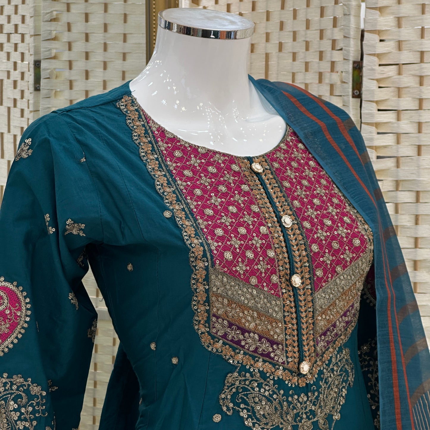 Premium Cotton Embroidered Frock - Three piece