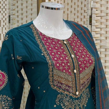 Premium Cotton Embroidered Frock - Three piece