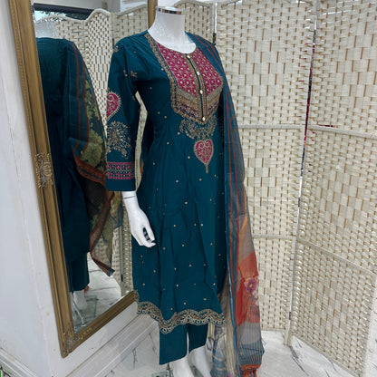 Premium Cotton Embroidered Frock - Three piece